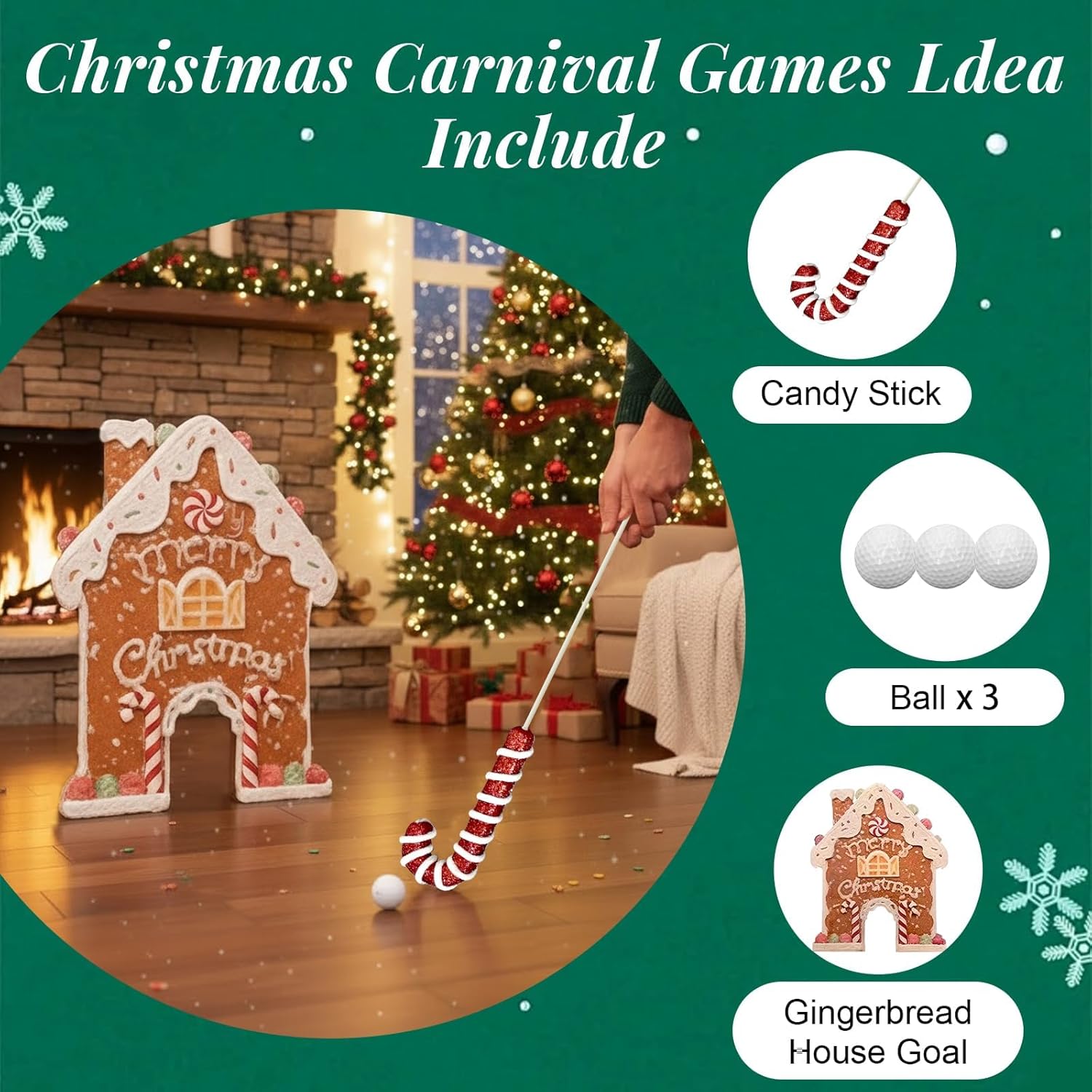 ジンジャーブレッドゴルフゲームセット、ポータブルクリスマスミニゴルフおもちゃ、キャンディケインクラブ&amp;ボール6個付き、ホリデ