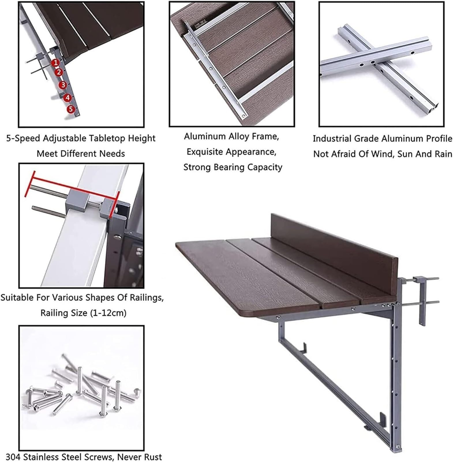 Tavolo con Ribalta a Parete Tavolo da Ringhiera for Balcone, Tavolo sospeso for Ringhiera da Esterno, Salvaspazio, for Patio, Giardino, Portico Tavolo sospeso for Balcone Tavoli sospesi(80x37cm)