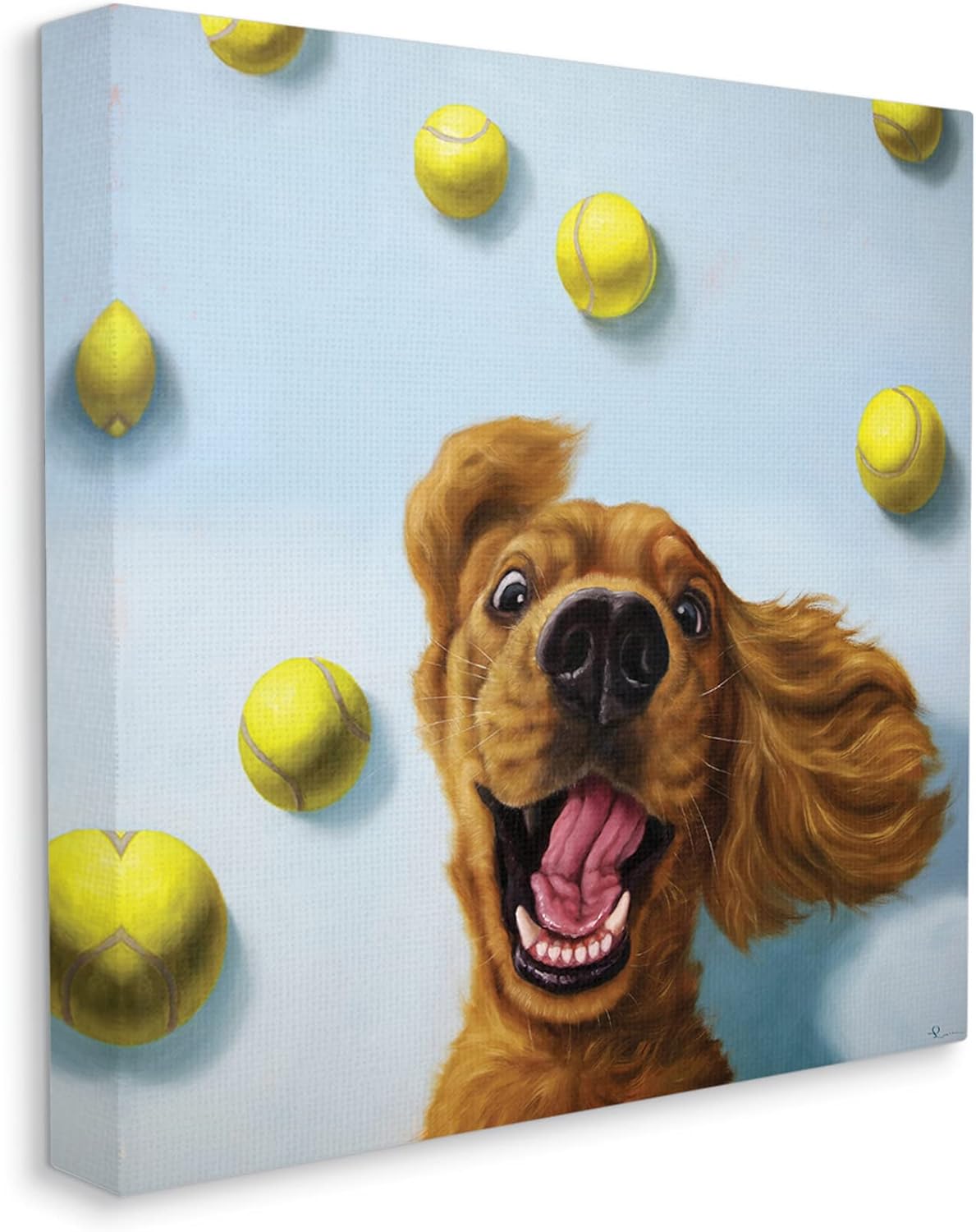 Stupell Industries Happy Smiling Pet Dog with Yellow Tennis Balls