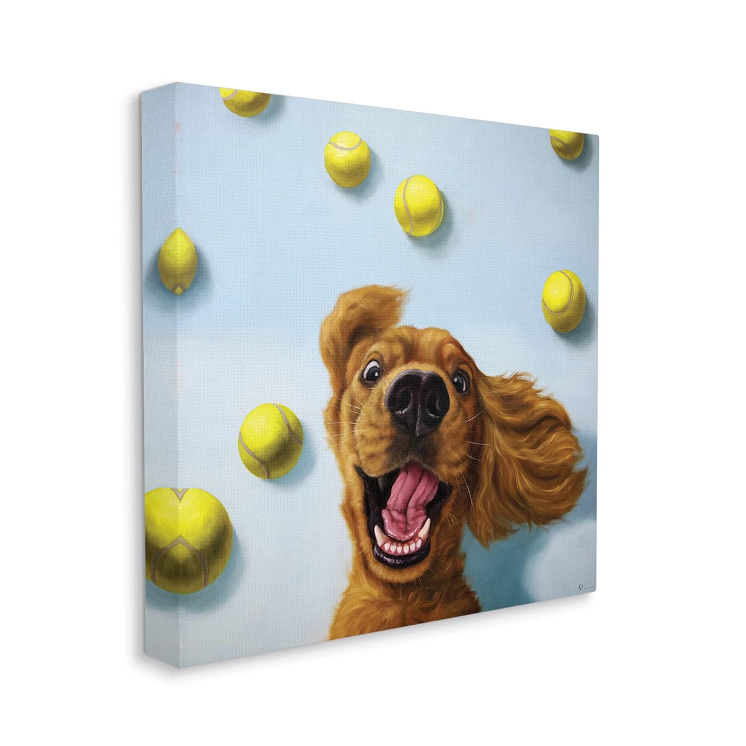 Stupell Industries Happy Smiling Pet Dog with Yellow Tennis Balls