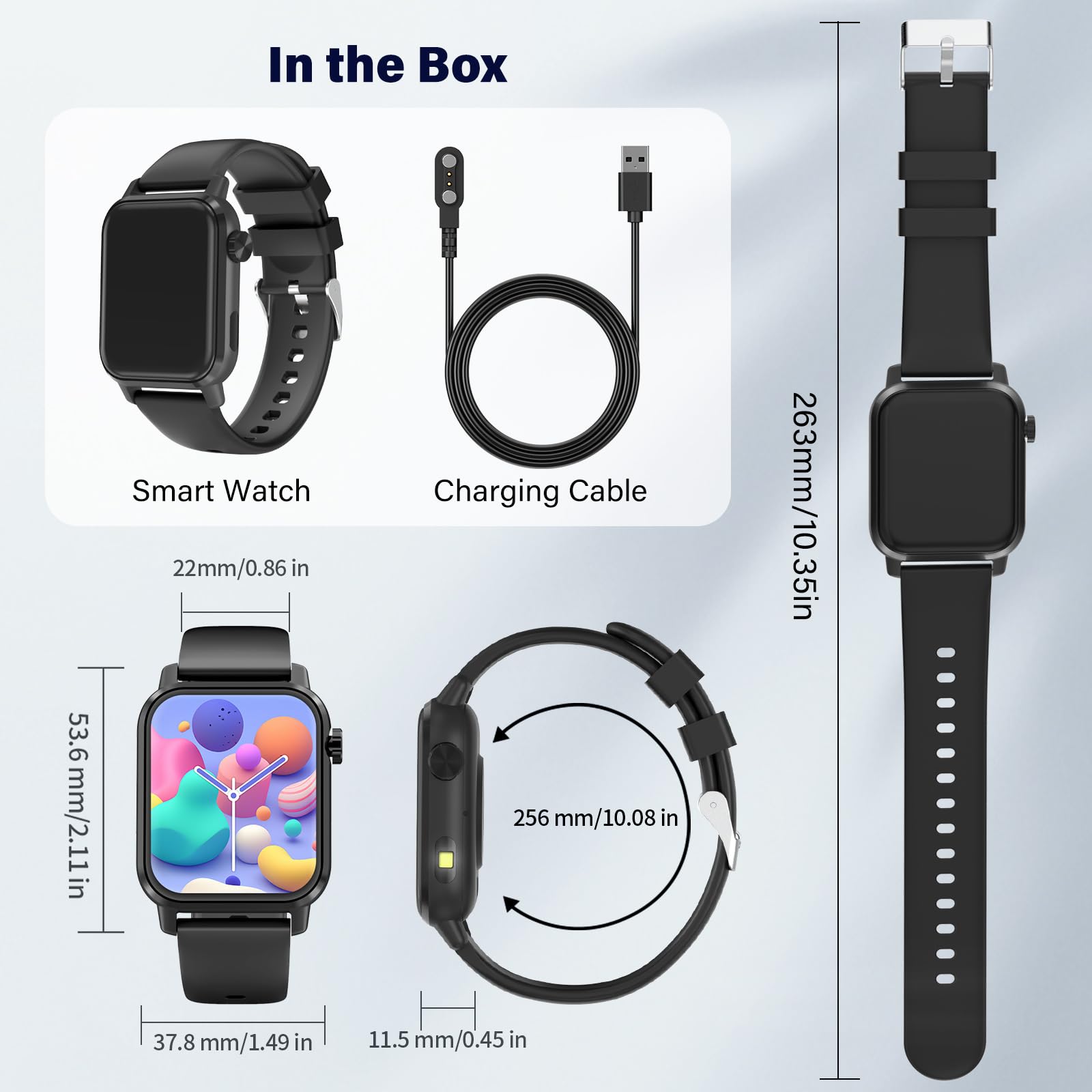 Smart Watch, 1.85" HD Display, 3D Dynamic Dial, 60Hz High Refresh, Bluetooth Calling, LED Flashlight, 100+ Sports Modes (Black)