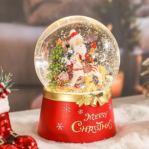 Miniatura 2 de Taman Globo de nieve de Navidad, Papá Noel con remolino musical con purpurina, copos de nieve iluminados, decoraciones de Navidad para mesa,