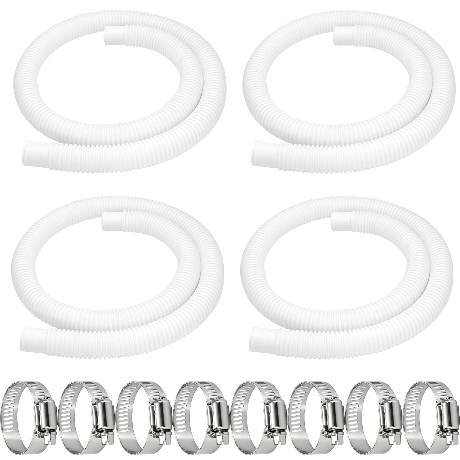 4 Pcs 1.25" Pool Hose for Above Ground Pools, 59" Long Accessory Pool Pump Replacement Hoses with 8 Metal Clamps