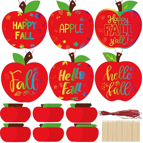 Qyeahkj 60 Sets Fall Red Apple Crafts Rainbow Magic Scratch