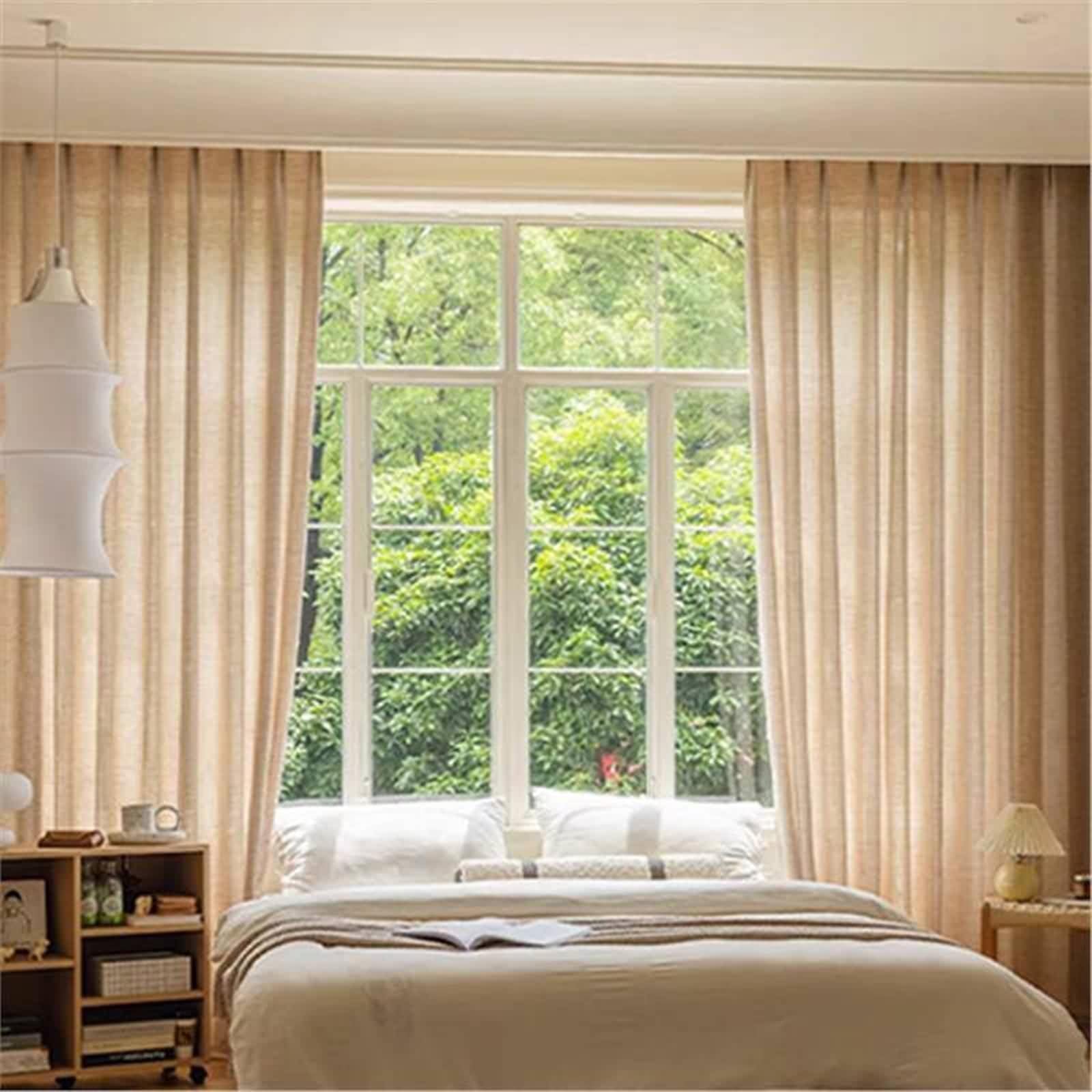 Rideaux Fenetre Chambre, Rideau Anniversaire Couleur Unie Coton et Lin Café Léger Voilage 86L x 115H CM Lot de 2