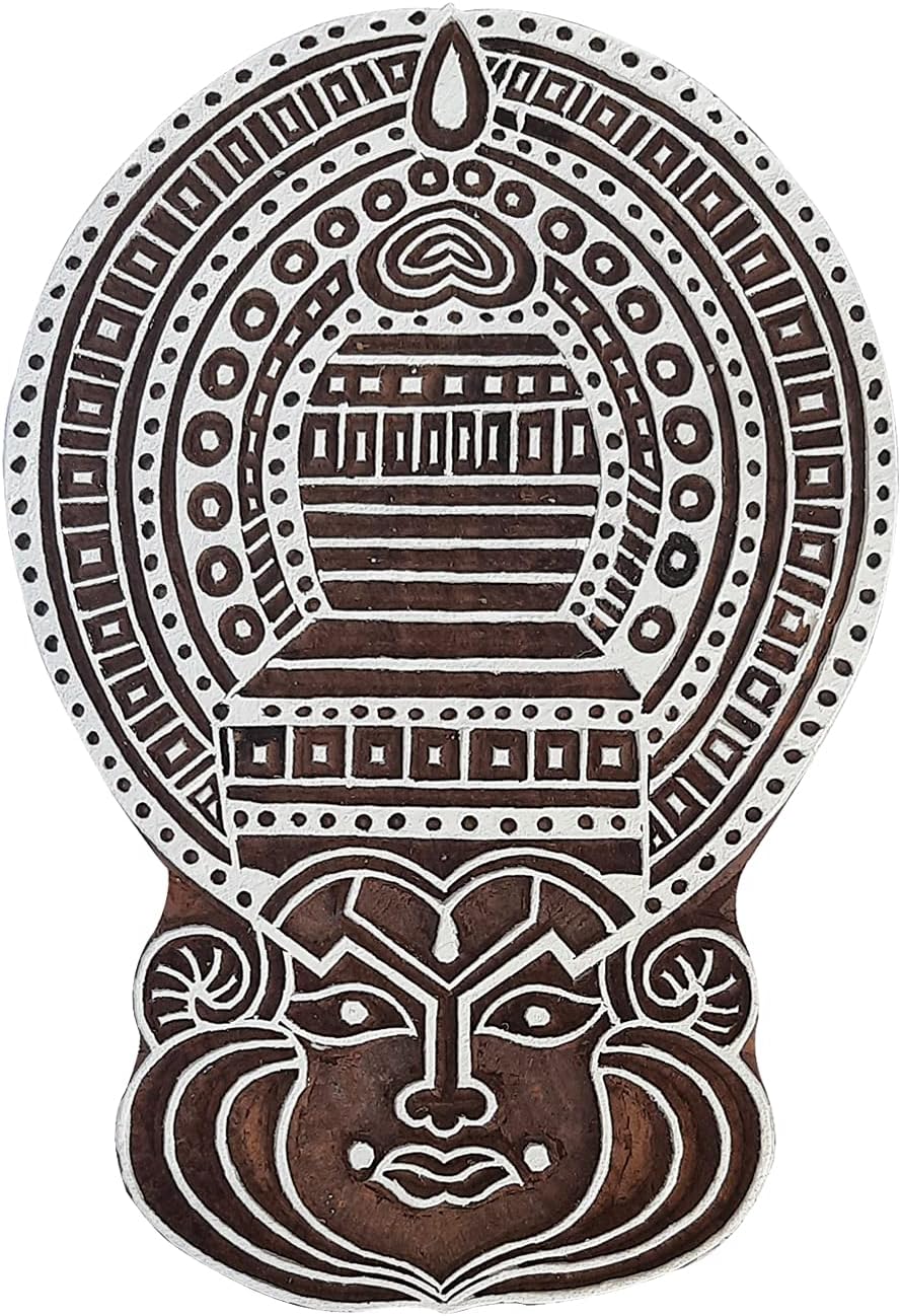 Royal Kraft Kathakali Face Wooden Printing Block - DIY Henna Fabric Textile Paper Clay Pottery Stamp ESIRtag002