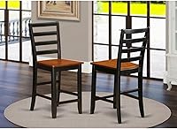 Vista 2 de East West Furniture FAS-BLK-W Fairwind Taburetes de bar con altura de mostrador, sillas de asiento de madera con respaldo de escalera, juego de 2