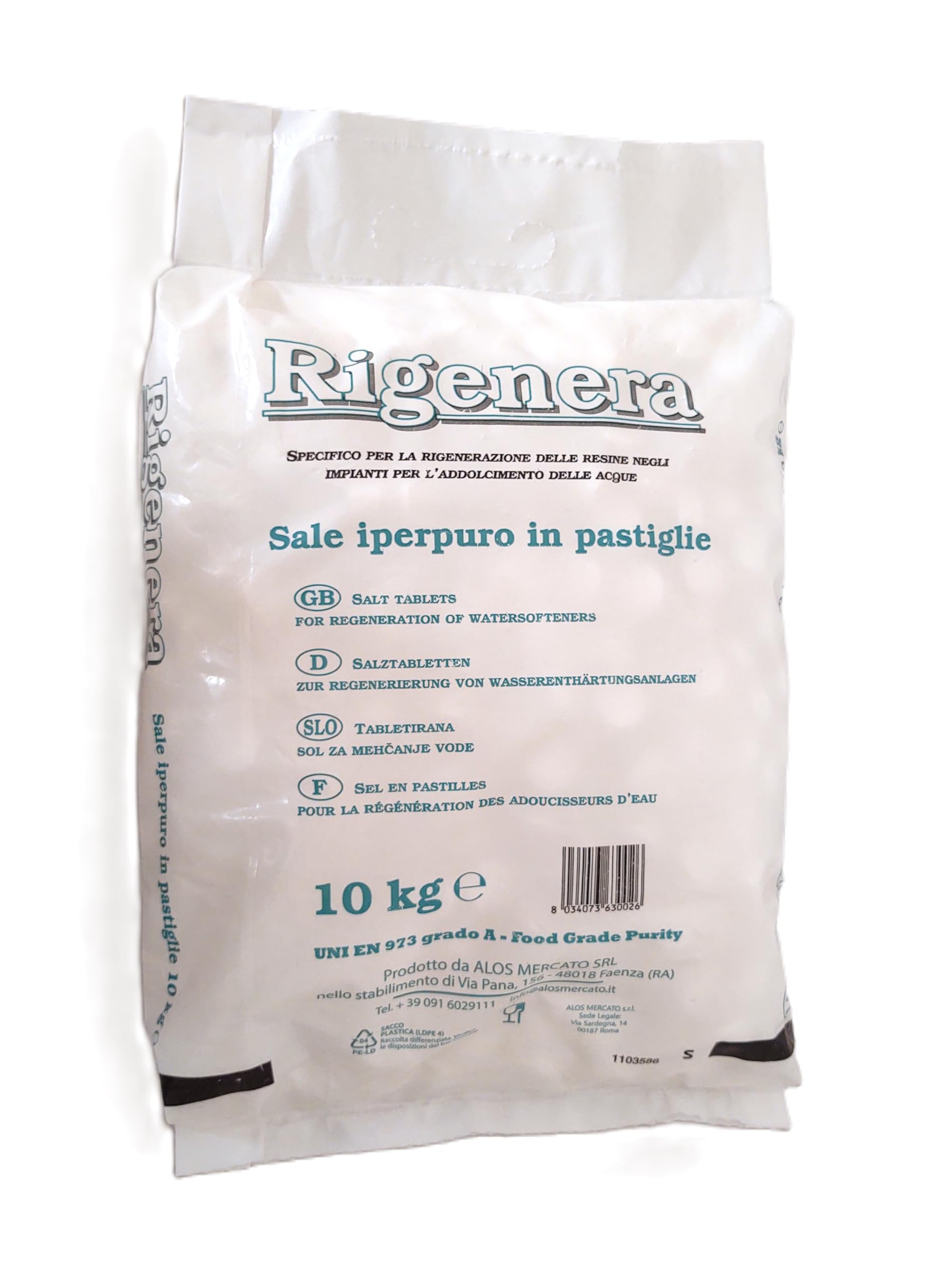 Rigenera – Sale per Addolcitori in Pastiglie – Sacco da 10 KG – Sale da Addolcimento Acqua