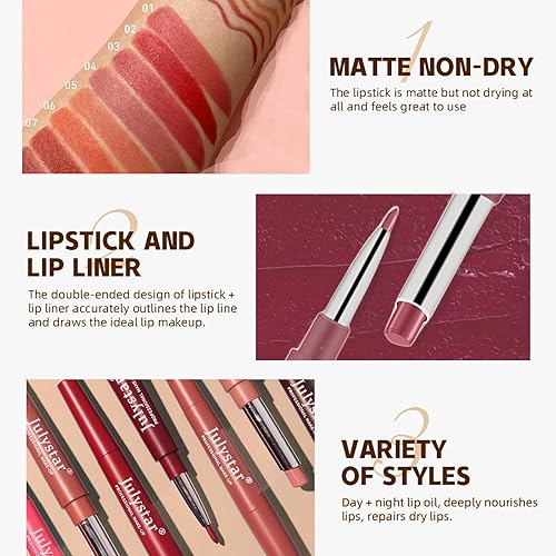 Miniatura 5 de Rosarden Juego de delineador de labios mate y lápiz labial, juego de lápiz labial de doble cabeza de larga duración para mujeres, juego de
