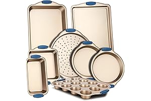 NutriChef 8-Piece Heavy Duty Carbon Steel Bakeware Set with Champagne Gold Finish...