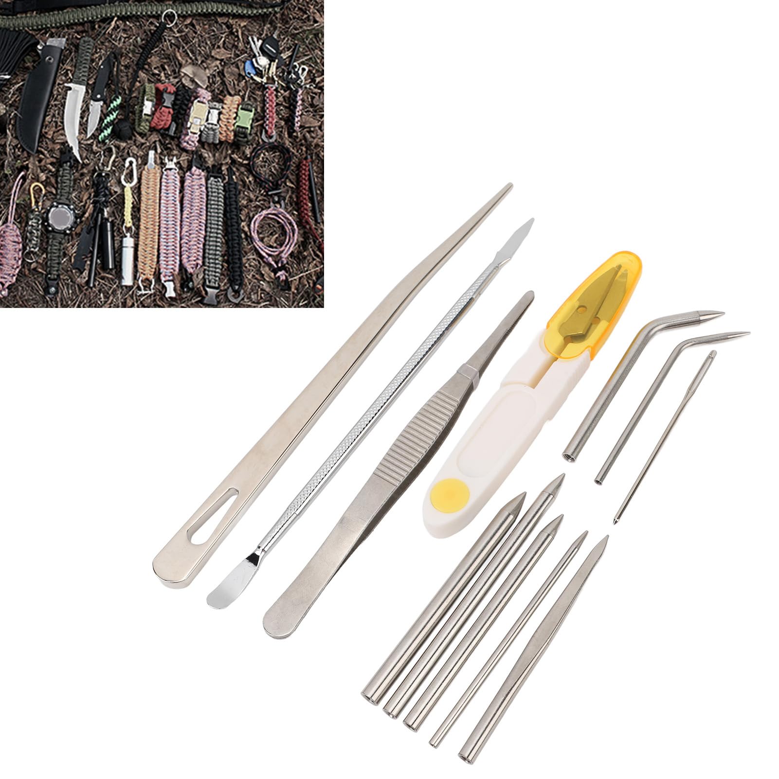 Leapiture 12Pcs Paracord Stitching Set Stainless Steel Paracord Weaving Set Multi Purpose Paracord Kit Paracord Tool Kit with Needles for Craft