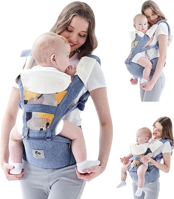 Baby Carrier, Bellababy Multifunction Baby Carrier Hip Seat (Ergonomic M Position) for 3-36 Month Baby, 6-in-1 Ways to Carry, All Seasons, Adjustable Size, Perfect for Shopping Travelling