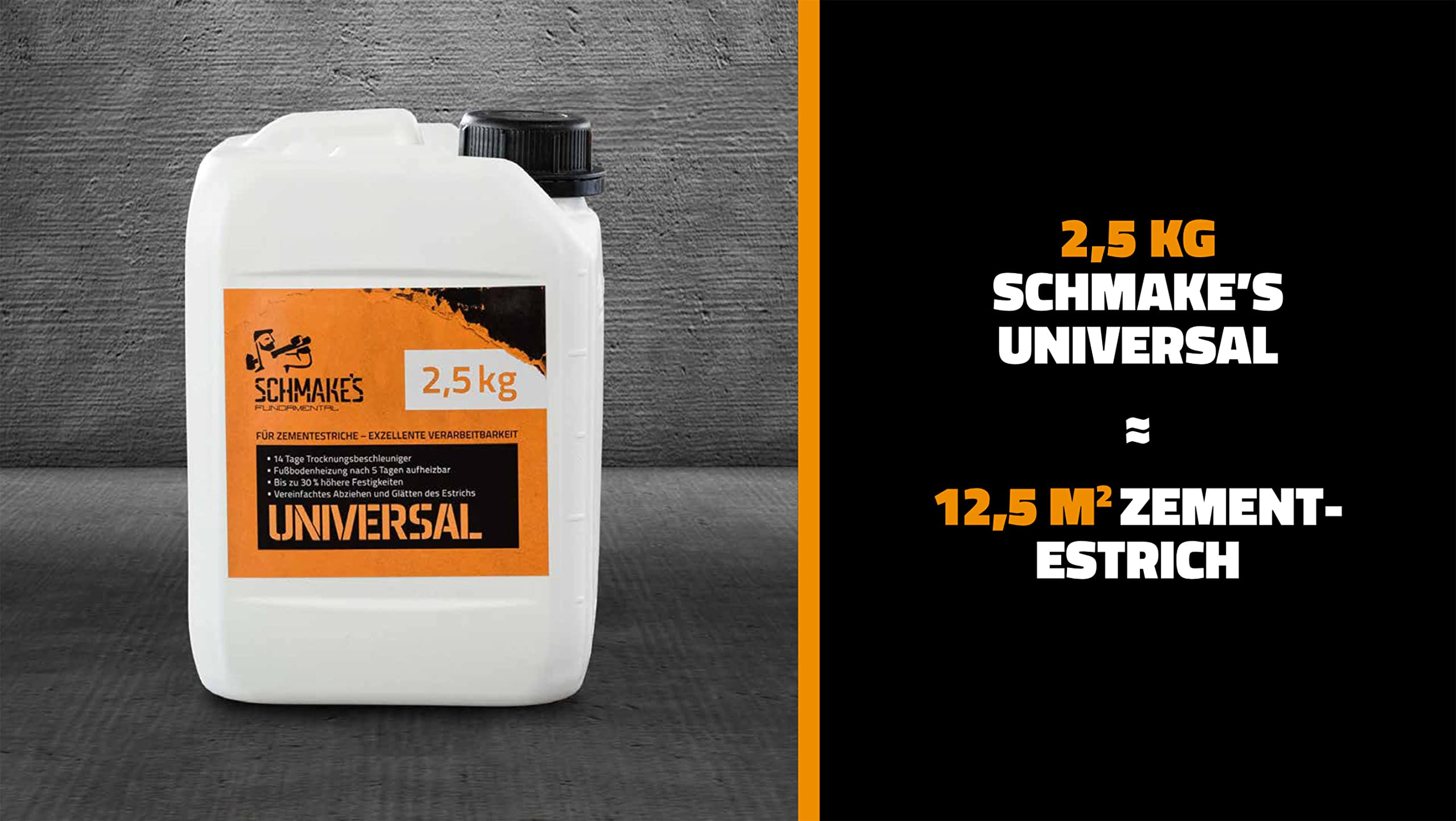 SCHMAKE'S Universal Estrichbeschleuniger 2,5 kg für ca. 12,5 m² Zement-Estrich, Zusatzmittel, Plastifizierer, Schnellbinder, Trocknungsbeschleuniger, Heizestrich Beton IBF-Zertifiziert