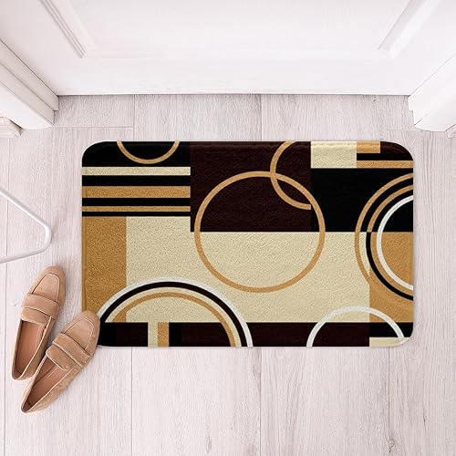 Miniatura 2 de Erosebridal Tapete moderno de baño geométrico marrón y negro a rayas para niños y niñas, adultos, retro, círculos, remolinos, decoración de