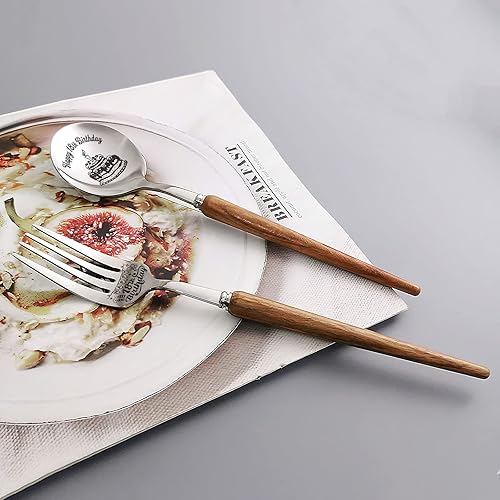 Miniatura 3 de Cena de feliz cumpleaños número 18 con mango de madera, cuchara y tenedor, regalo de cumpleaños personalizado para hijo, hija, hermana, hermano,