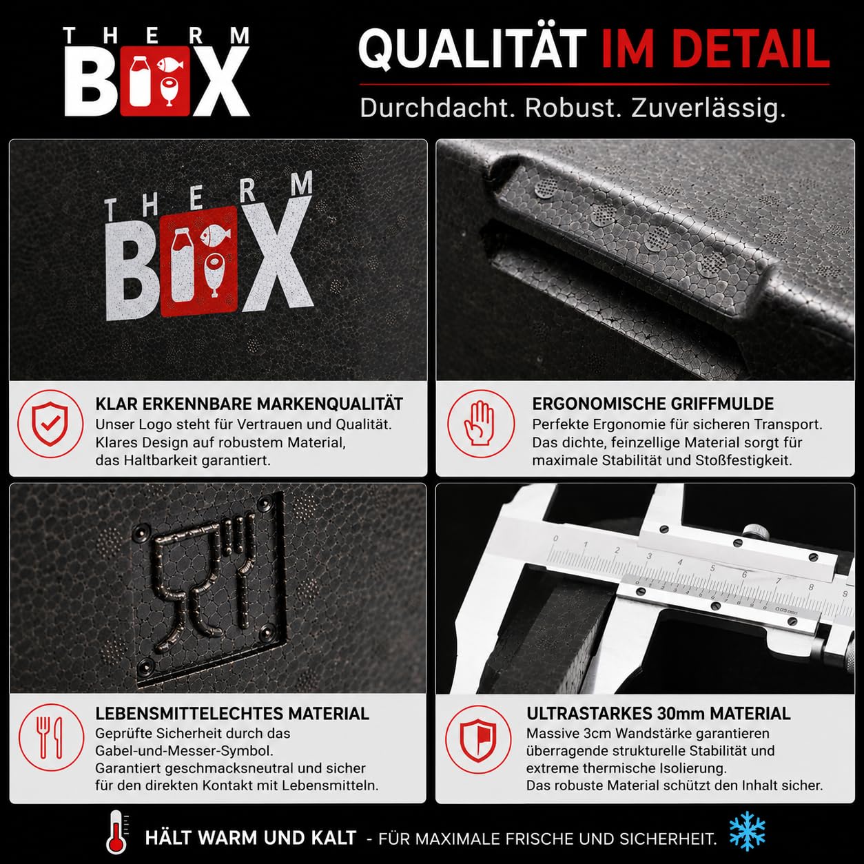 THERM BOX 3er Set Thermobox 7B 12B 19B Innen L33,5 x B23,5 cm Innenhöhen 9/15/27cm Wandstärke 3cm Isolierbox Kühlbox Warmhaltebox Styroporbox Wiederverwendbar
