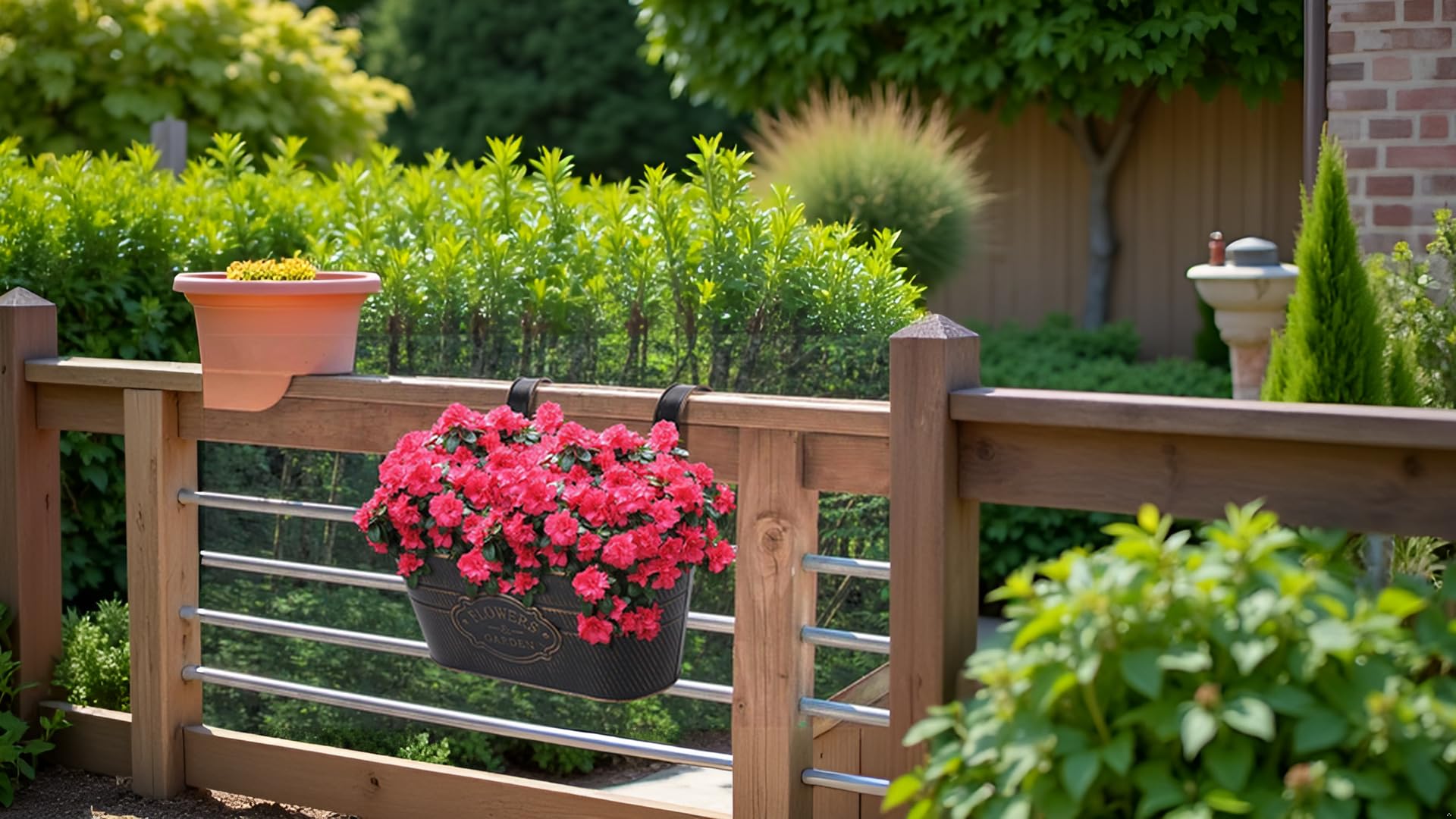 Lot de 4 Jardinières Suspendues Métal avec Crochets Amovibles pour Plantes Balcon Jardin