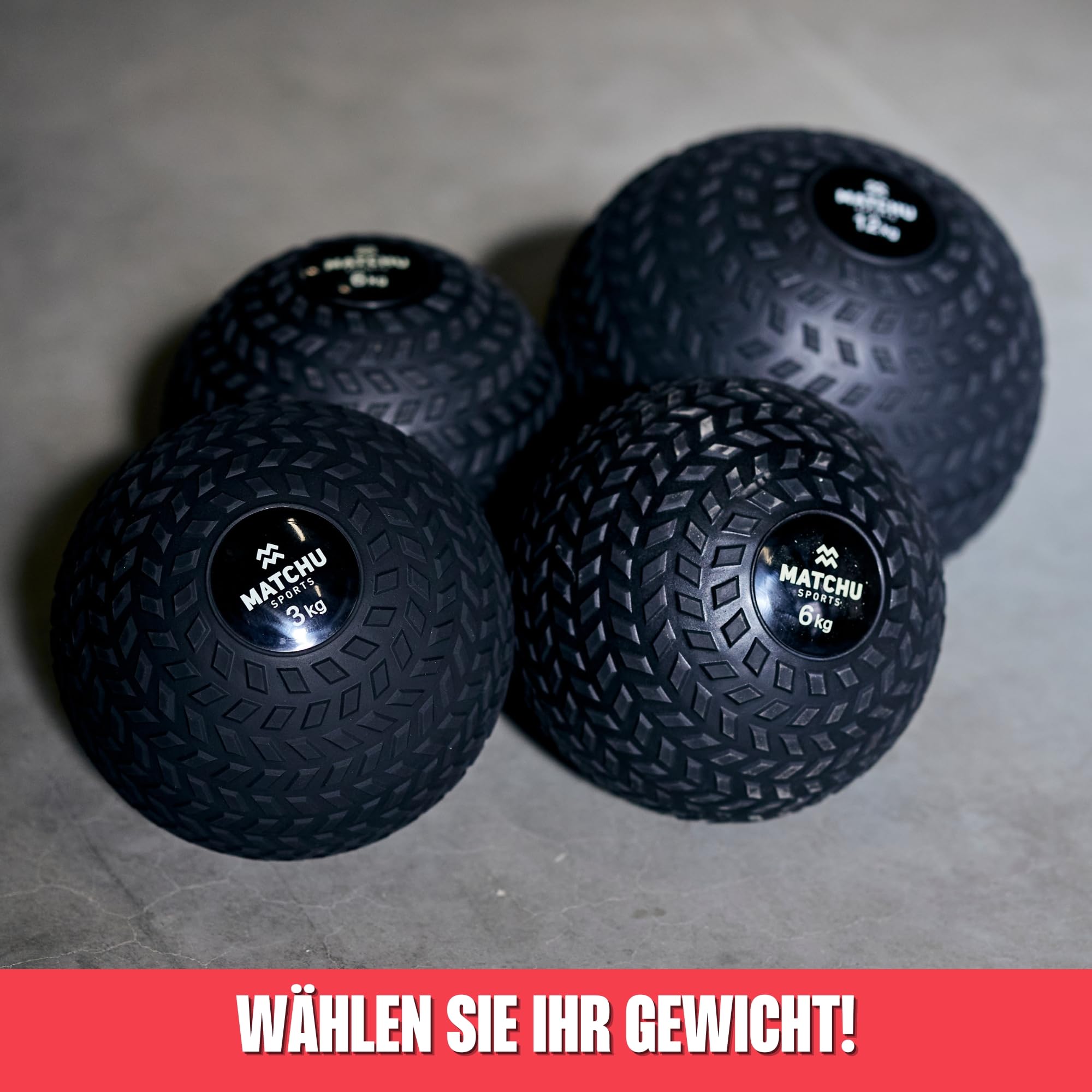 Matchu – Slam Ball - Erhältlich in 3,6,9 und 12 KG - Extra Grip - Wasserdicht - Robustes Design – Schwarz