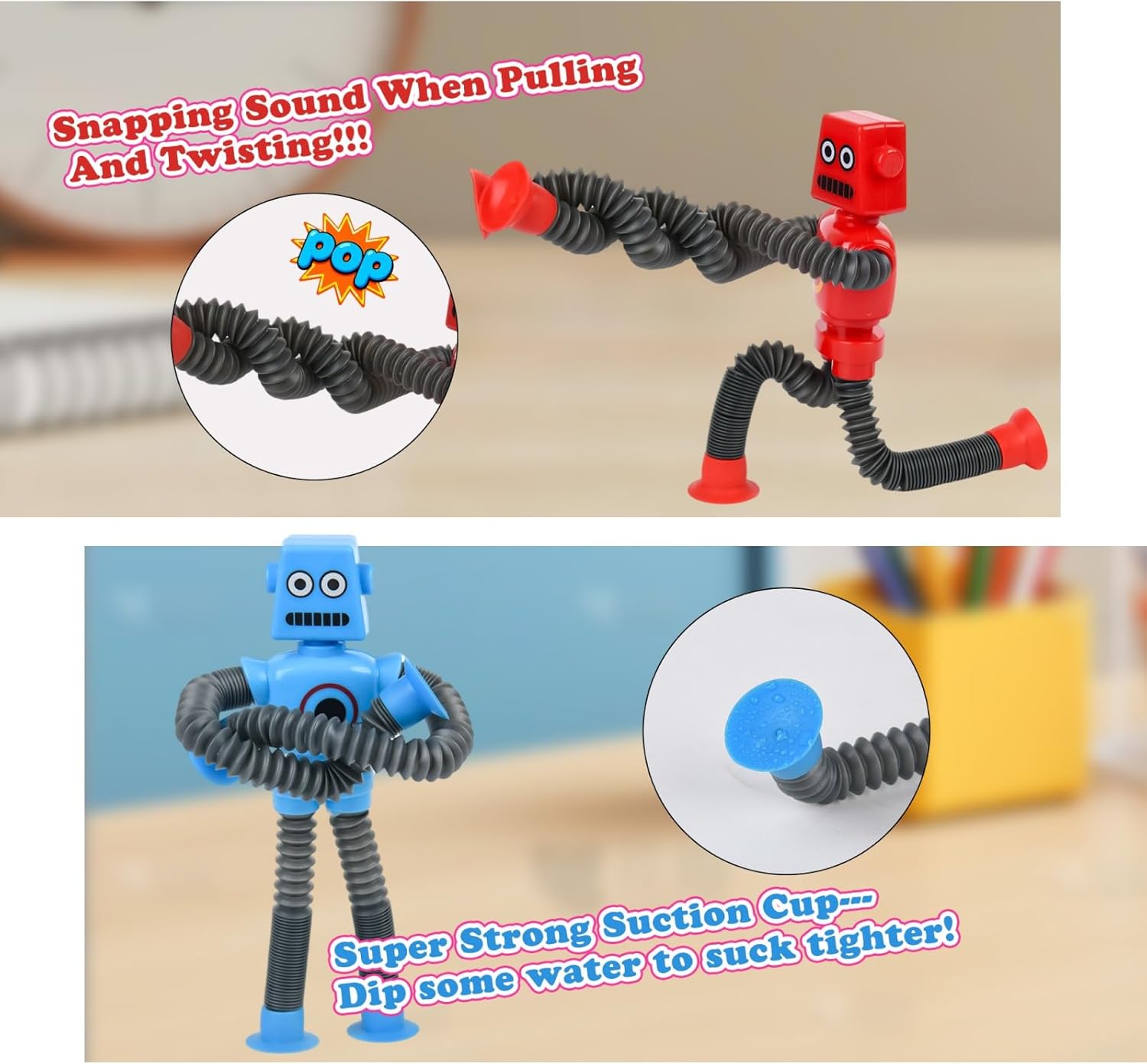 4 Pack Pop Tubes Robot Fidget Toys for Kids Autism, Telescopic Suction Cup Toy, Sensory Toys, Halloween Party Favors, Stocking Stuffers Gift for Kids and Toddlers