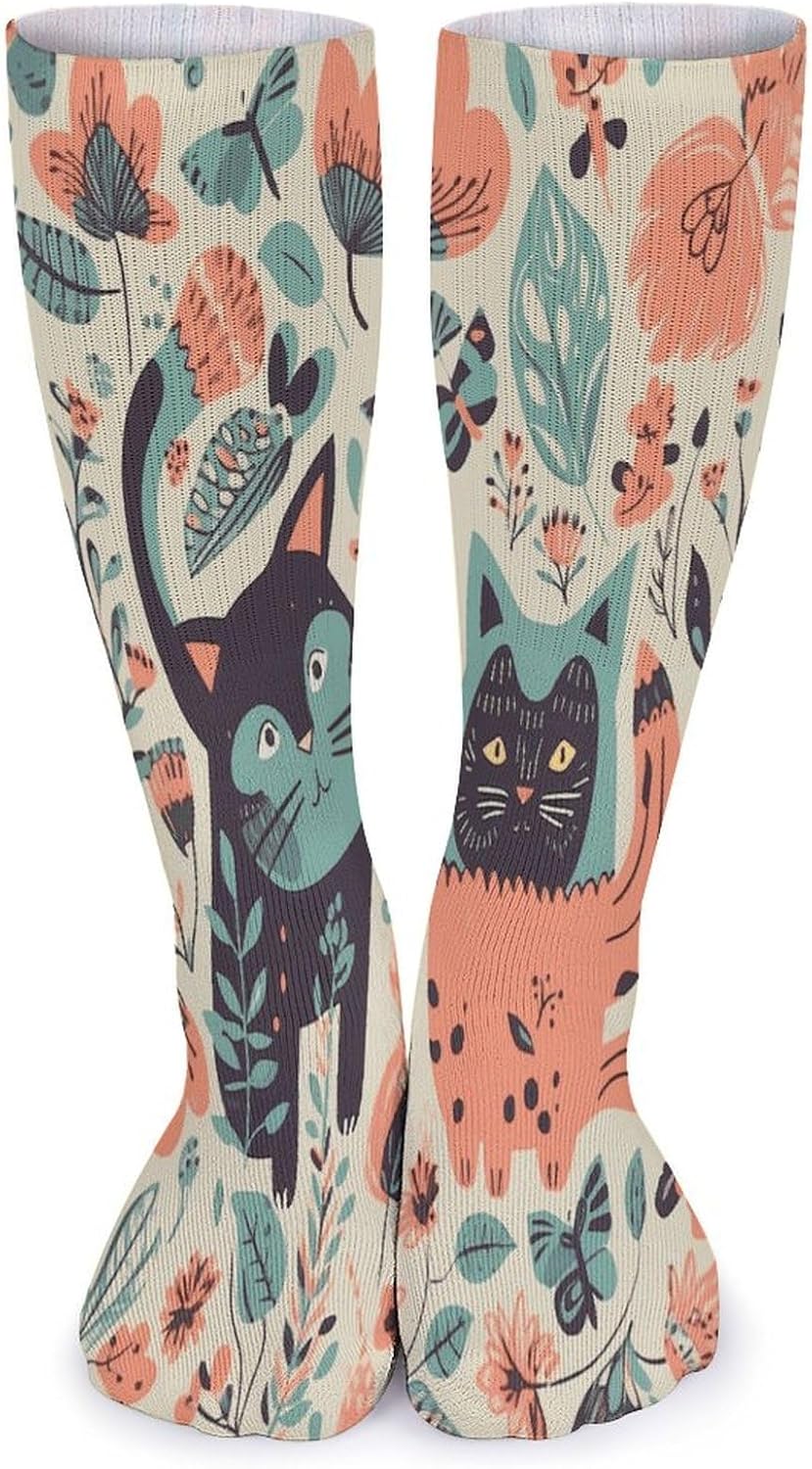 Funny Cats Birds And Flowers Stocking - Cute Casual Long Athletic,Crew Sock for Men Women,Running Socks Soft Breathable for Gift