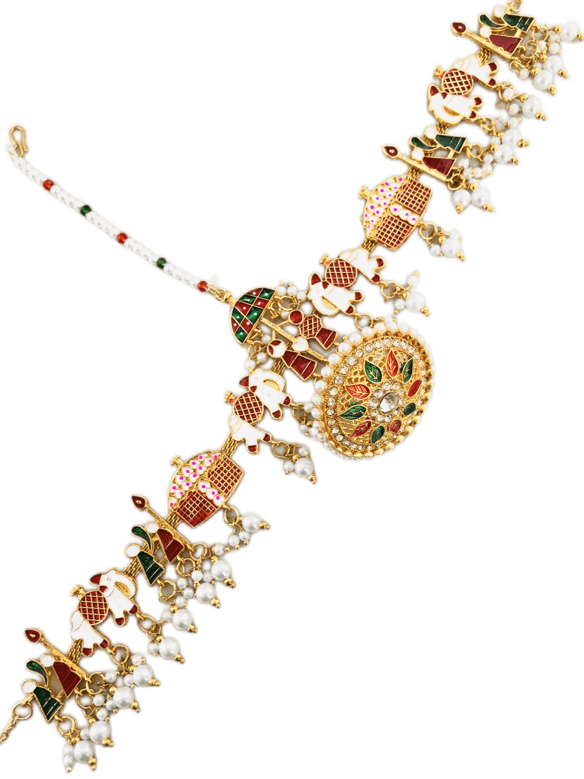 Sattyaki Traditional Rajasthani Gold Plated Dulhan Doli barat Bridal Sheeshphool Minakari and Stone work Matha Patti with Borla for Women and Girls. (B0BR3RR55H) Amazon Price History, Amazon Price Tracker