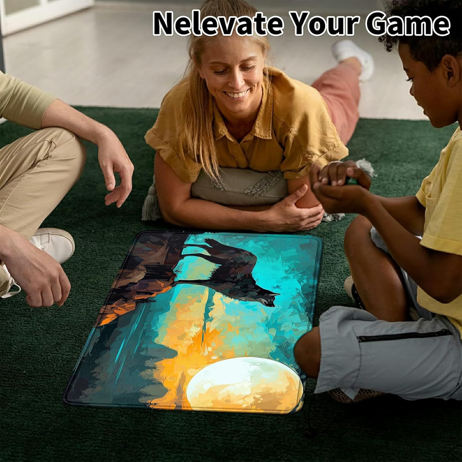 Card Mat for MTG & TCG Playmat Mouse Pad,24" x 14" Game Mat for MTG RPG CCG Trading Card Game Playmats Table Mat Perfect for Card Games Video Games Computer Office,Wolf Moom