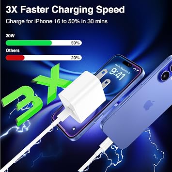 for iPhone 17 16 Charger, 20W PD Fast Charging USB C Wall Charger with 6FT USB C to C Charging Cable Compatible iPhone 16/15/Pro/Pro Max/Plus, iPad Pro/AirPods and More