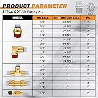 Vista 2 de Juego de 34 piezas de accesorios de línea de freno de aire de latón DOT 1/4" 3/8" 1/2" accesorios de línea de aire de conexión rápida accesorios