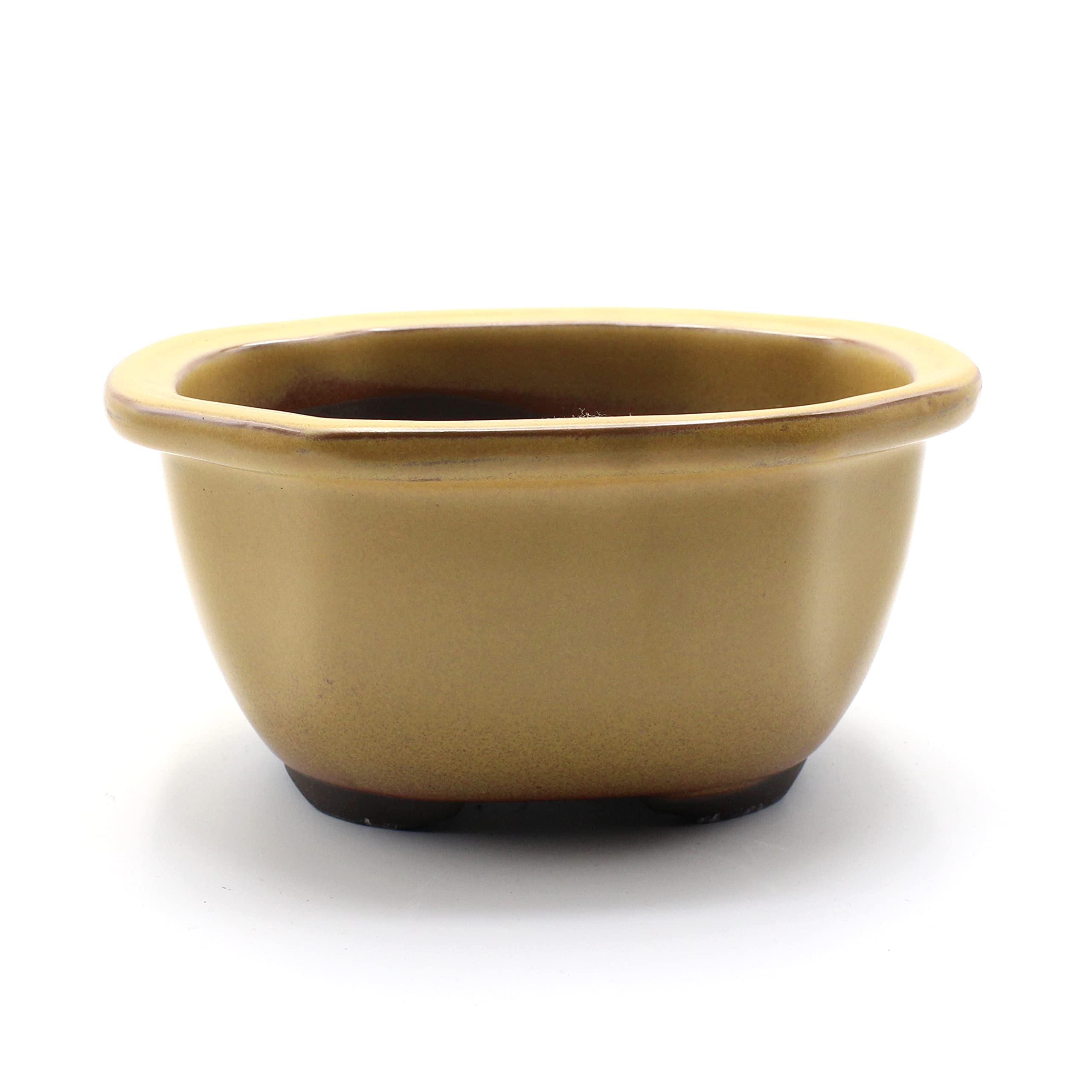 Umekichi Bonsai Japan Pot Ceramic Seto-Yaki Mokko (Quince) Shaped Glazed Ki-Yu (6.9 ")