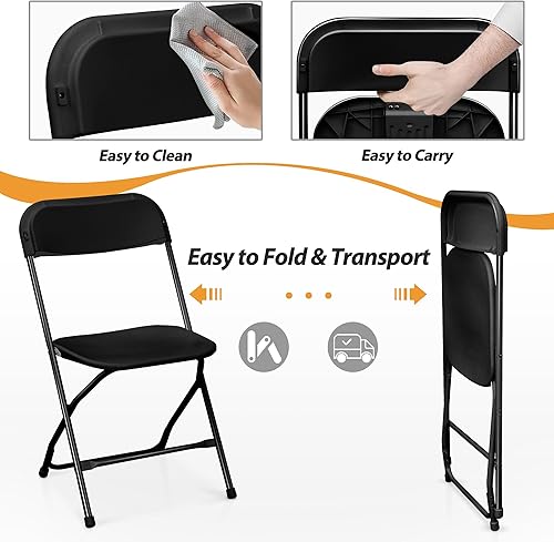 Miniatura 6 de Raysfung Juego de 10 sillas plegables de plástico, sillas comerciales portátiles con marco de acero para fiestas, bodas, eventos, oficina,