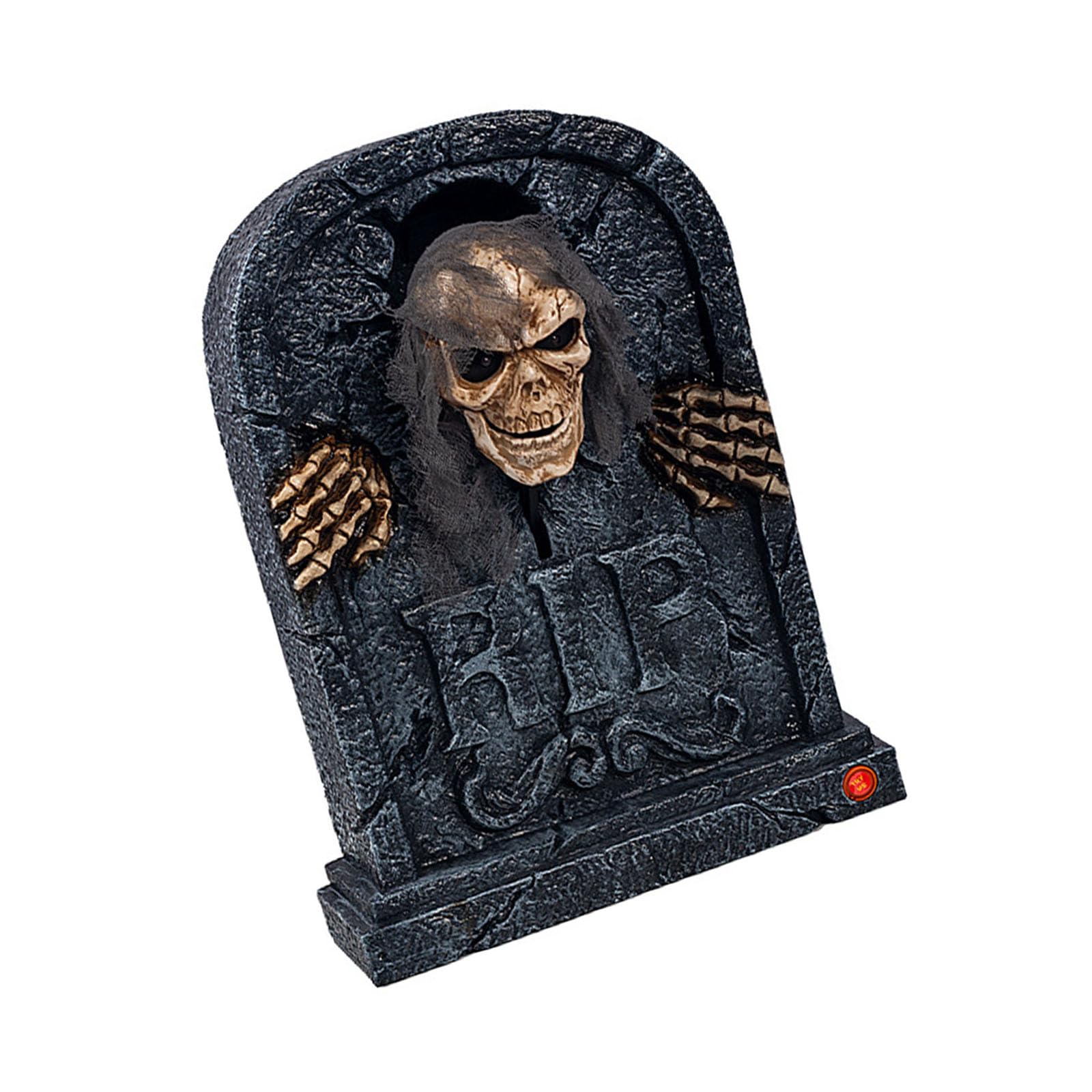 Halloween Swinging Skull Tombstone Decoration, Motion Activated Red Eye Glow and Sound Effect, Graveyard Party Accent for Doorway or Party Corner Cemetery Doorway Porch Yard Animated Decoration Sound