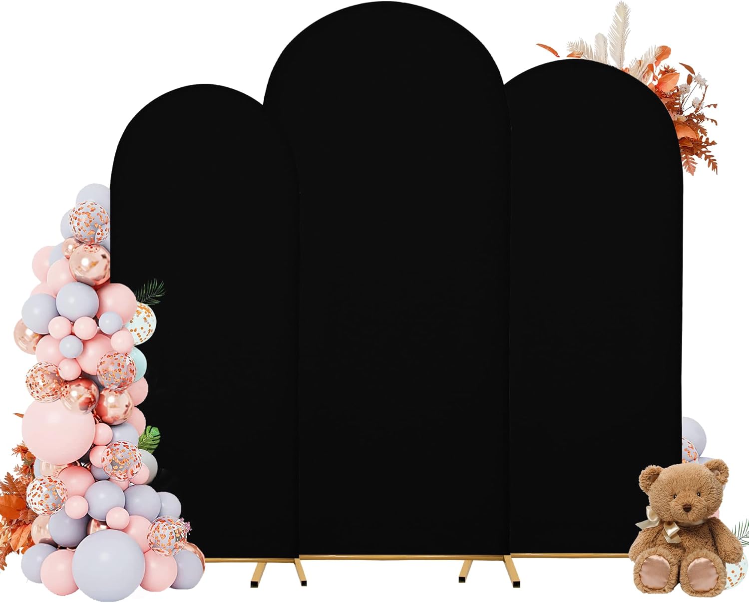 Wedding Arch Covers Arch Backdrop Cover Arch Stand Covers 7.2FT 6.6FT 6FT Set of 3 Arch Cover Spandex Fabric Stretchy Backdrop for Wedding Birthday Party Decoration Baby Shower (Black, Cover Only) 7.2FT 6.6FT 6FT Black