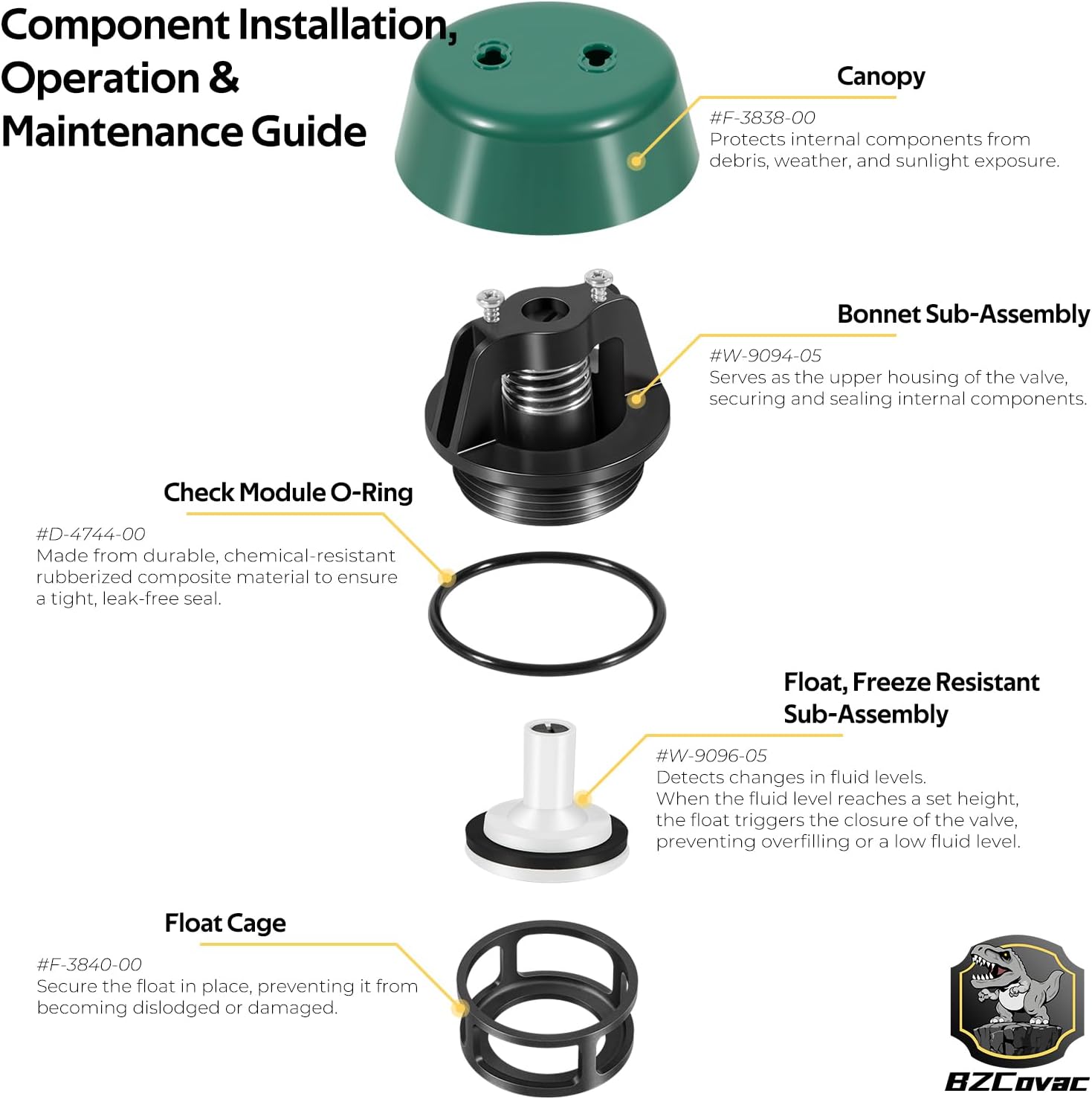 1" Float and Bonnet Complete Repair Kit for Apollo/Conbraco PVB-4A and PVB-4ALF Pressure Vacuum Breakers, Top Half Assembly, 4A00507 / 4A-005-07