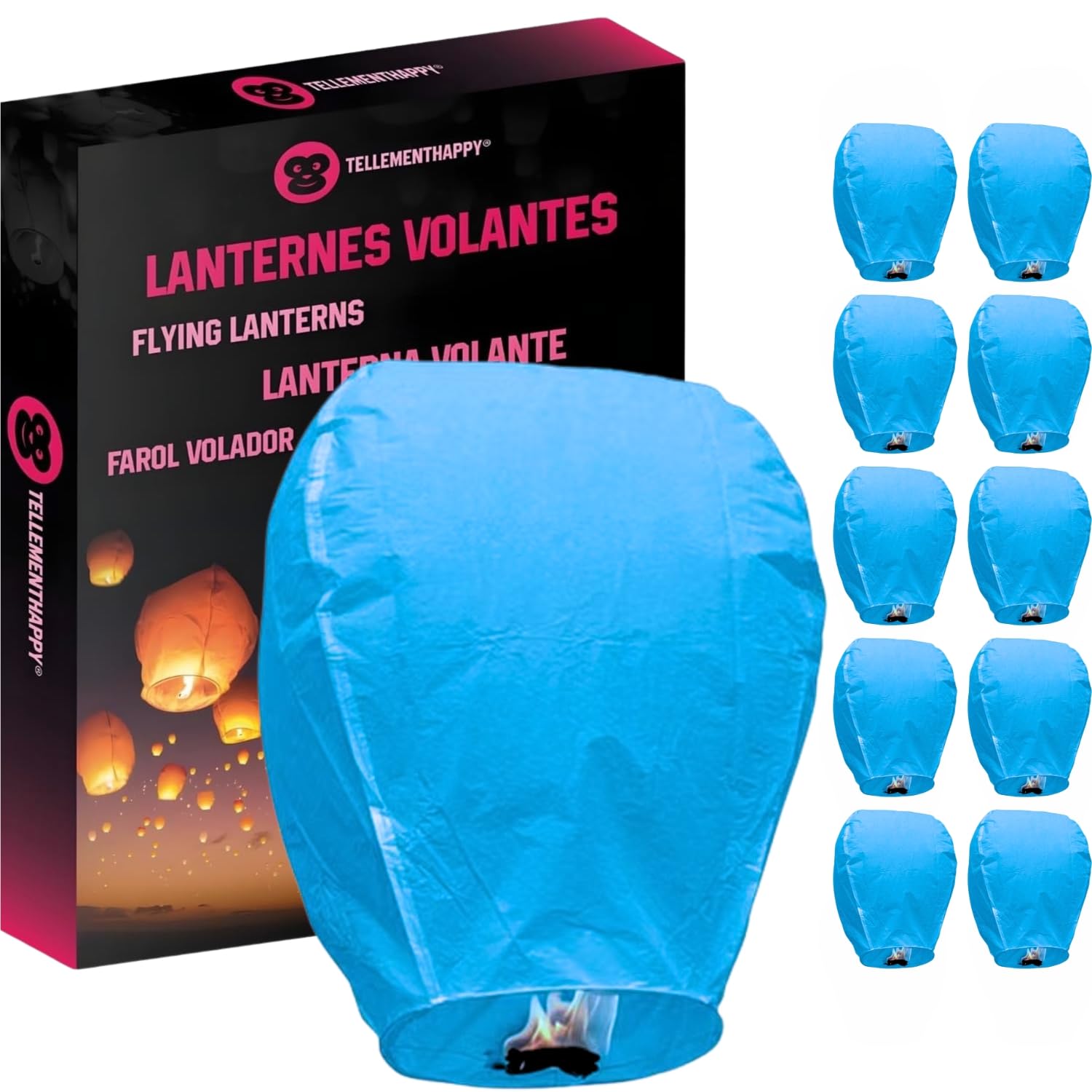 Chinese Sky Lanterns Blue Set 10 Pack, Quality Biodegradable Floating Lantern for Weddings Birthdays, Memorials