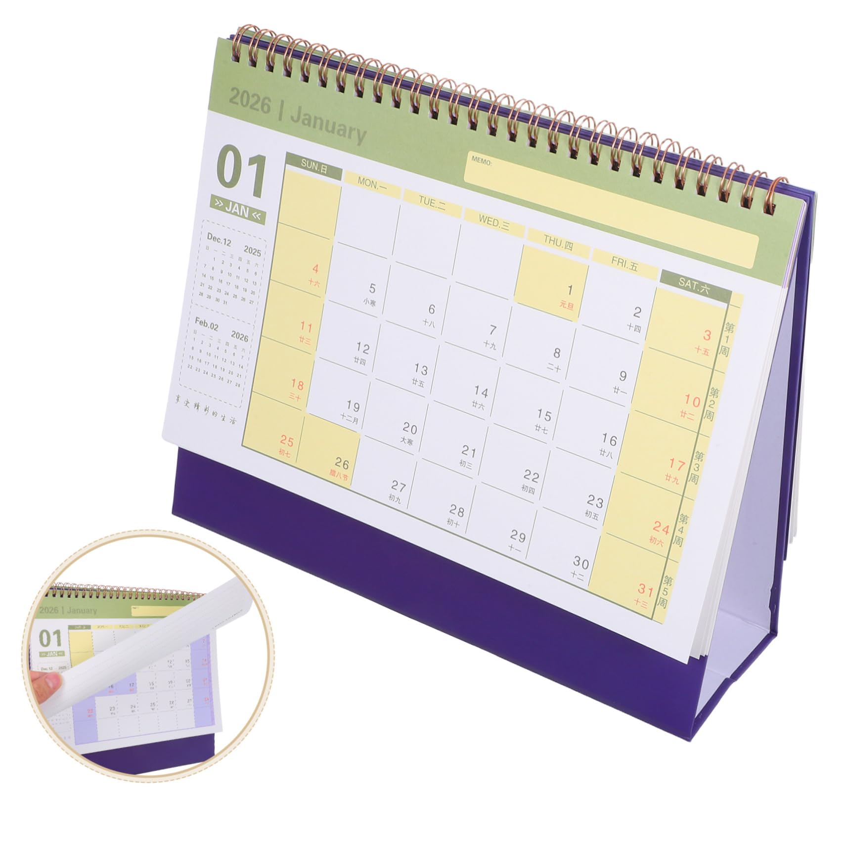 3 Pezzi Tavolo Flip Stand con Rilegatura Spirale Planner Mensile Minimalista per Organizzazione Giornaliera e Gestione Efficiente e Casa