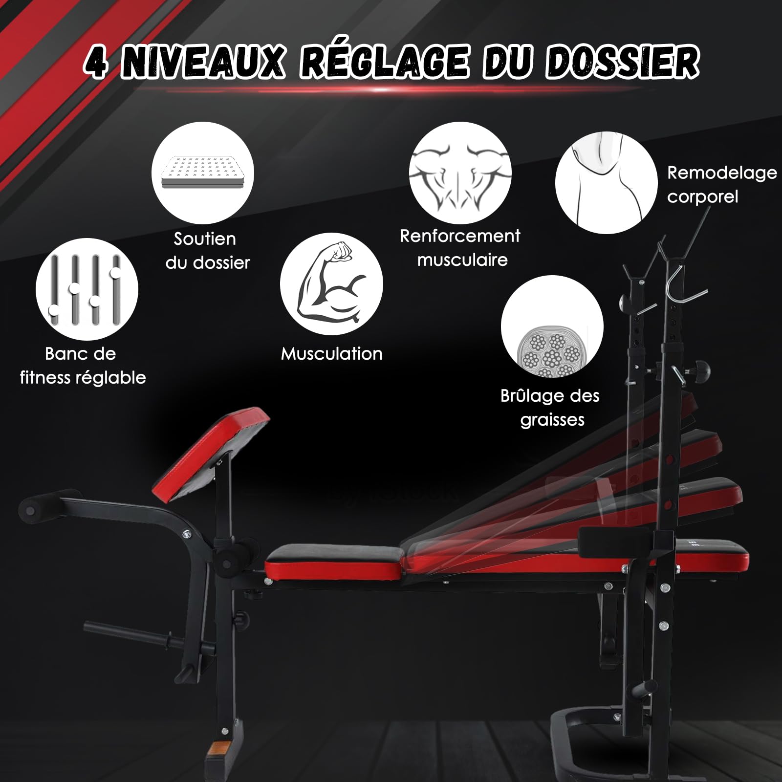 ISE Banc Musculation Complet Musculation, Banc de Musculation Complet Fitness, Banc de Musculation Pliable&Inclinable, Banc Developper Coucher, Bancs de Musculation Multifonction Butterfly Réglable