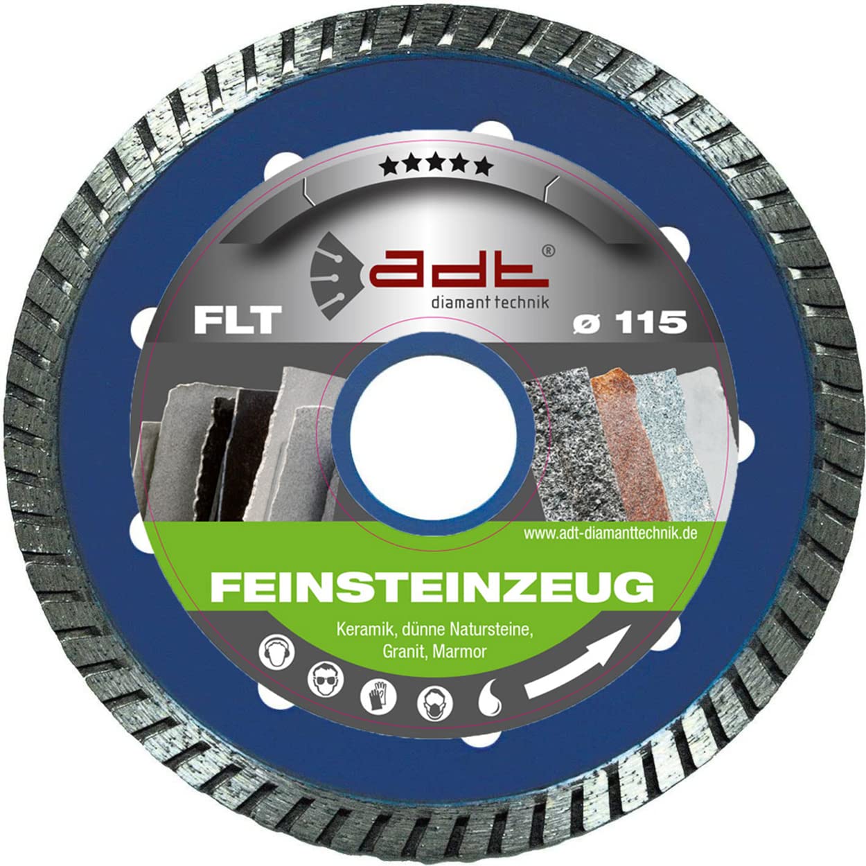 ADT Diamanttechnik | Disco diamantato FLT Piastrelle Turbo - Disco diamantato per graniti sottili, piastrelle e gres porcellanato | Ø 350/22,23 mm