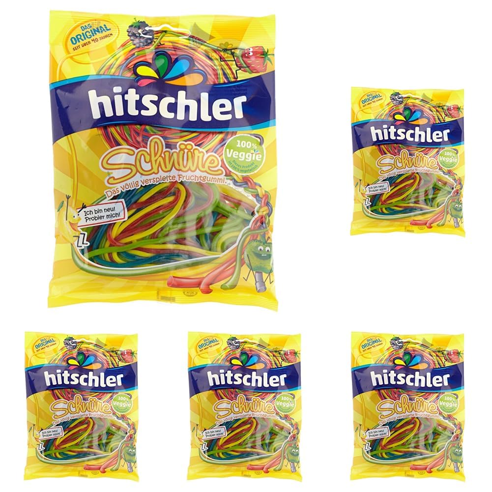 Hitschler Fruchtgummi-Schnüre 4 Farben, 125g (Packung mit 5)