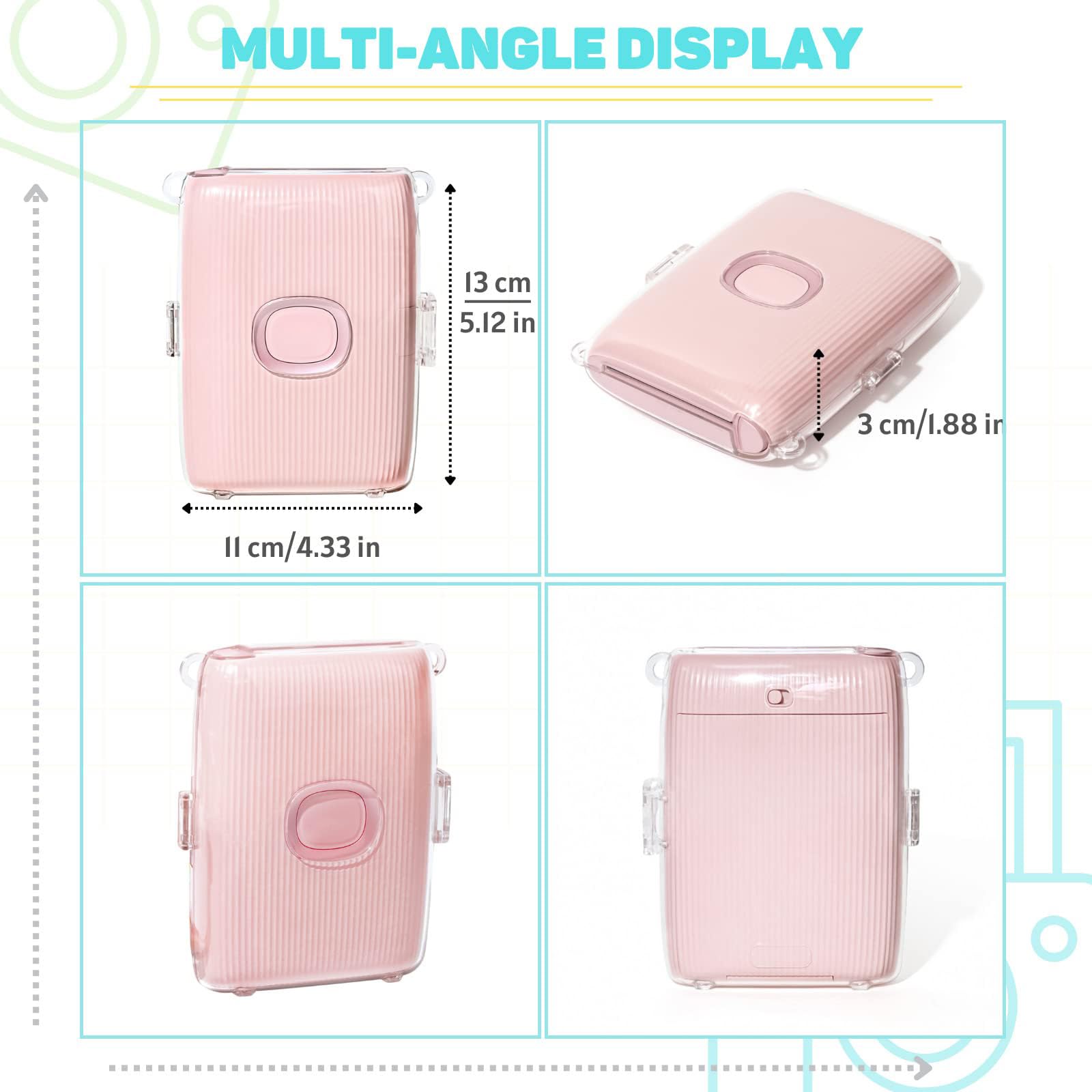 Rieibi Custodia Rigida In EVA Per Stampante Fotografica Fujifilm Instax Mini Link/Link 2/Square Link - Protezione Antiurto Con Cinturino E Tasca Accessori (Bianco-Grigio) - 3