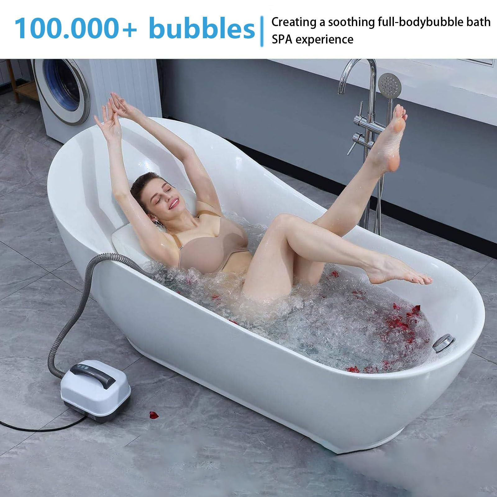 Tappetino da bagno antiscivolo con cuscino gonfiabile e telecomando, macchina per massaggio completo del corpo con funzione bolle e regolazione a 6 velocità per rilassarsi a casa