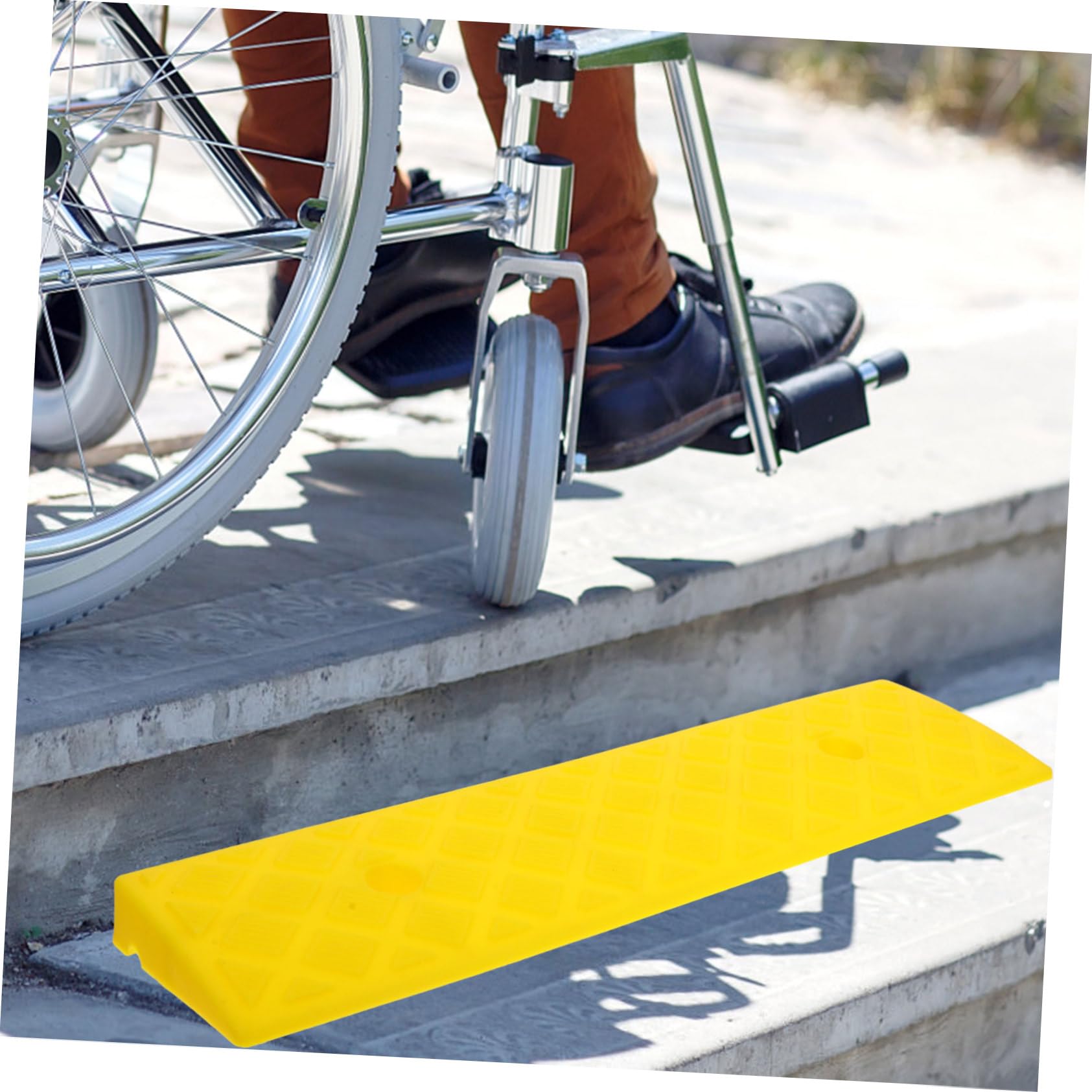 SOIMISS Rampa per Soglia in Plastica Gialla 50x13cm per Sedia a Rotelle e Mobili Ruote, Antiscivolo e Resistente All'usura, Confezione da 2 Pezzi per Casa e Lavoro