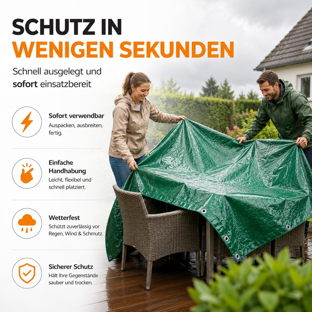 Plandeka okryciowa 3 x 4, 200 g/m², zielona – plandeka z oczkami, wodoszczelna, plandeka ogrodowa i plandeka ochronna, plandeka uniwersalna – zielona, plandeka budowlana pod namiot – z tkaniny – na