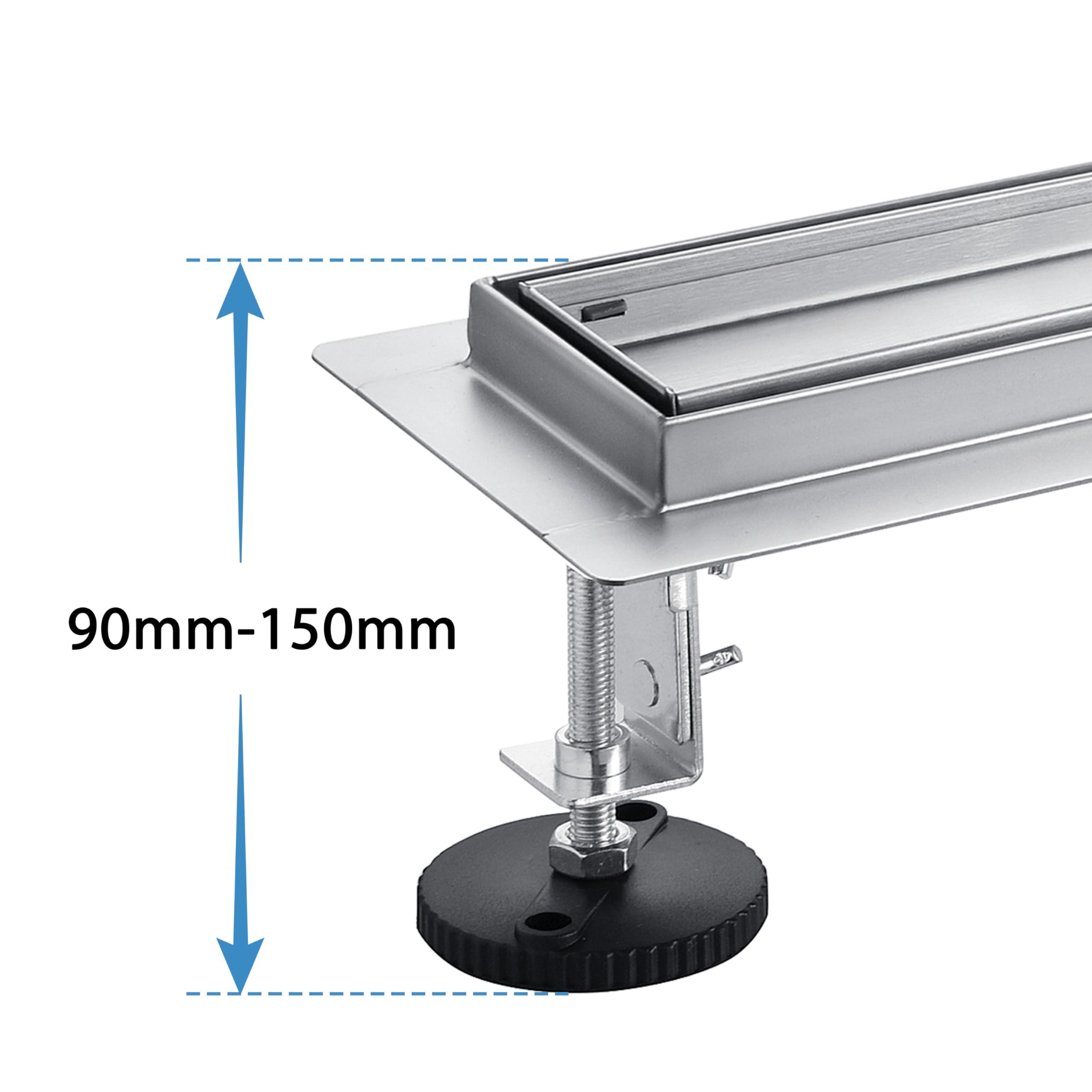 AICA Caniveau de Douche Italienne en Acier Inoxydable E Modèle 90 cm, caniveau Douche Rectangulaire Argenté à Grand Débit, Drain de Sol de Siphon de Douche