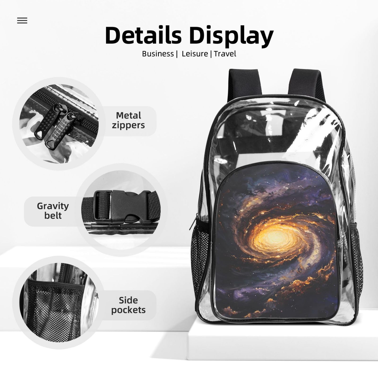 Galaxy Print - Zaino trasparente per scuola, viaggi, viaggi, viaggi, viaggi, viaggi, viaggi, concerti, 3 pezzi