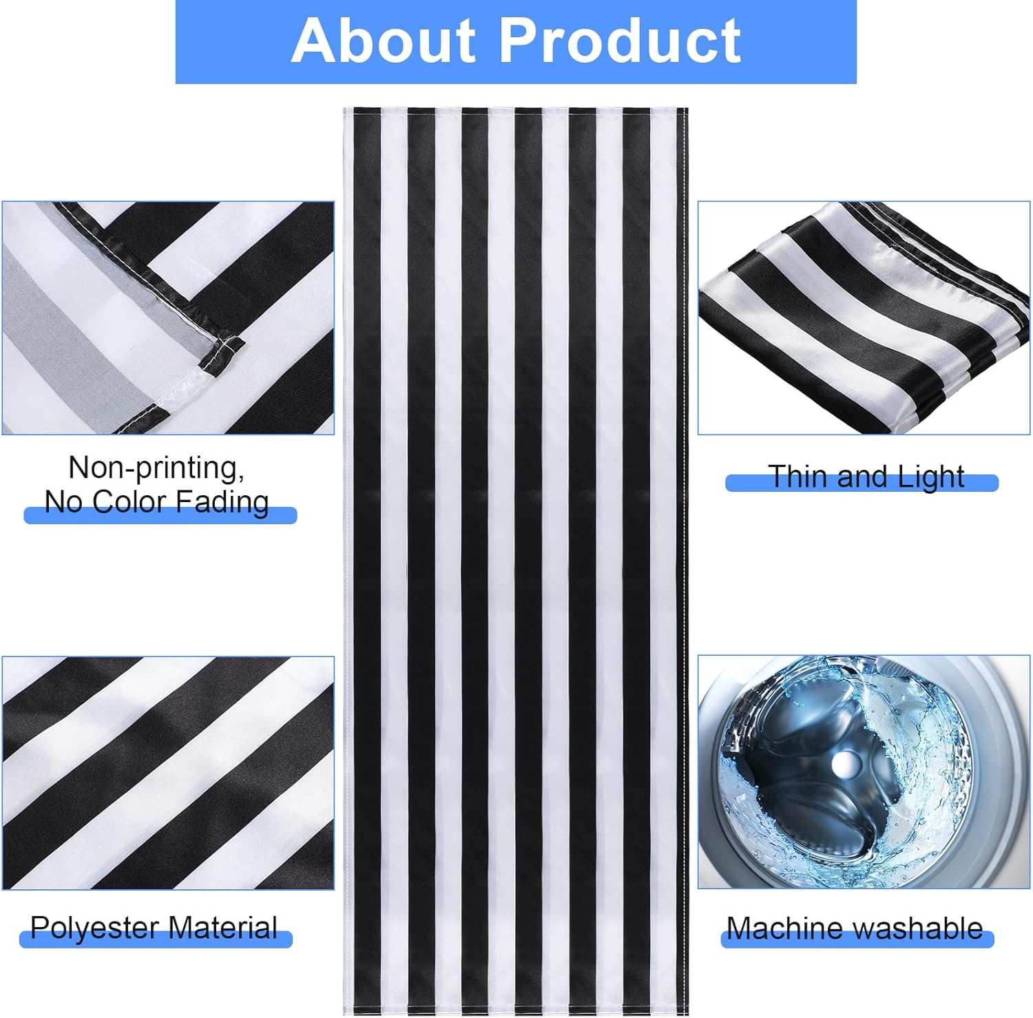 Moukeren 2 Pcs Black and White Striped Table Runner 12 x 108'' Polyester Tablecloth Modern Stripes Elegant Classic Canvas Table Decor Machine Washable for Wedding Christmas Banquet Party Decoration