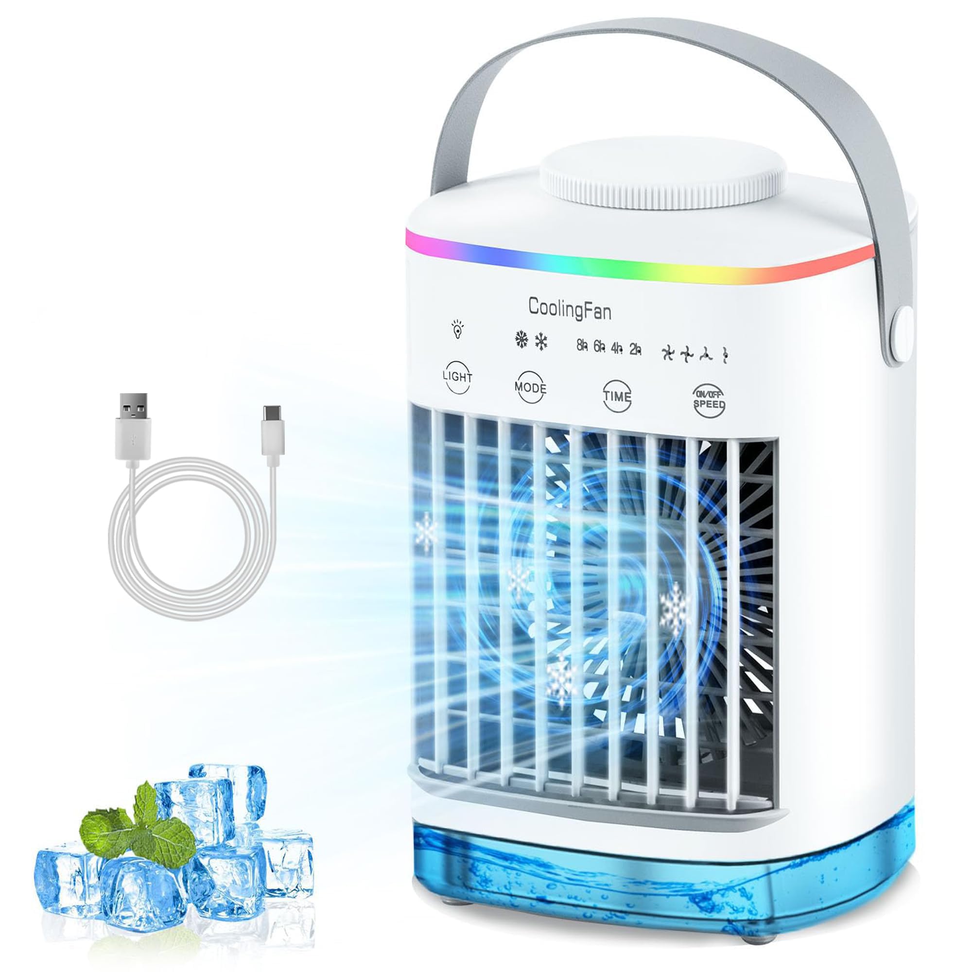 Portable Air Cooler, Mini Mobile Air Conditioner, Personal Evaporative Air Cooler, Timed Function and 7 LED Lights, Air Cooler for Home, Office, Bedroom-image-30