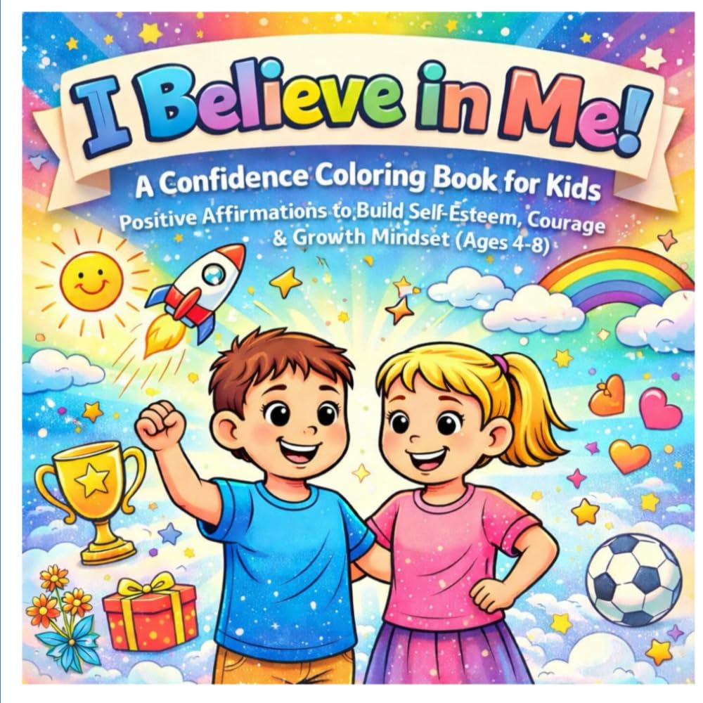 I Believe in Me: A Confidence Coloring Book for Kids: Positive Affirmations to Build Self-Esteem, Courage & Growth Mindset (Ages 4–8)