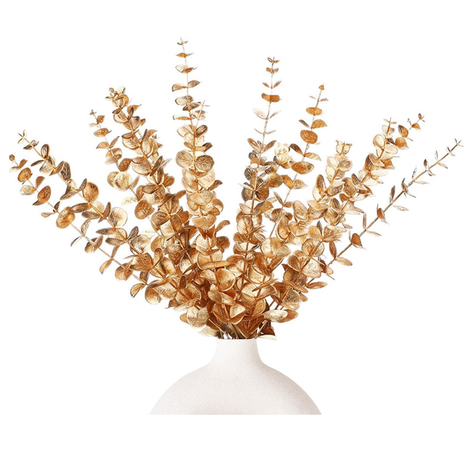 Homarket 20 PCS Artificial Eucalyptus Stems Gold Faux Eucalyptus Spray Fake Leaf Stem Fall Decor Plants for Party Wedding Flower Arrangement Home Farmhouse DIY Arrangement Home