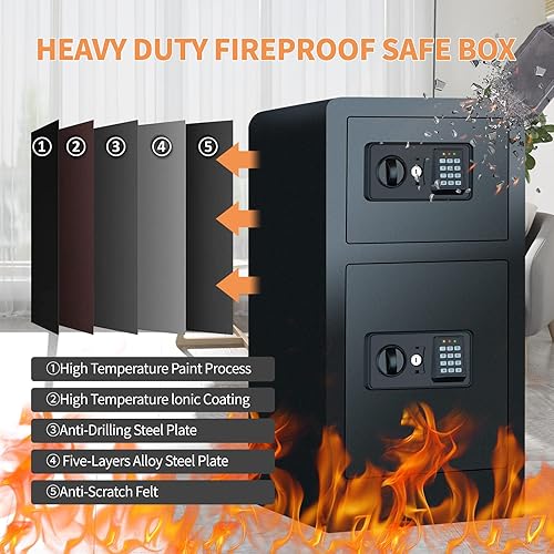 Miniatura 2 de Caja fuerte para el hogar, 1.5 cúbicas, resistente al fuego, impermeable, con llave de teclado digital, caja de seguridad antirrobo a prueba de