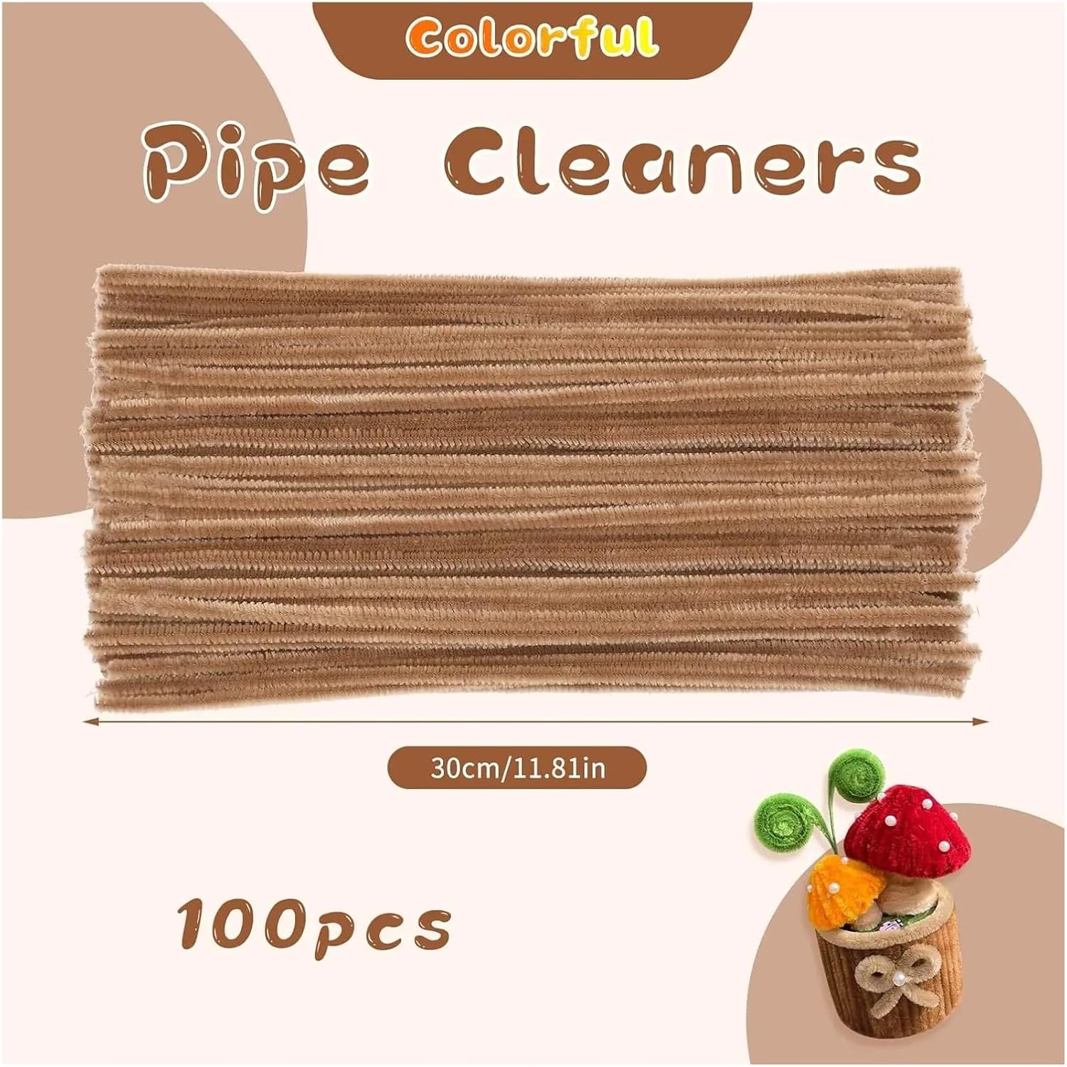 Pipe Cleaner Flower Kit Light Coffee Pipe Cleaners, Art Supplies, 199pcs Chenille Stem, Solid Color Pipe Cleaners for DIY Art Creative Crafts